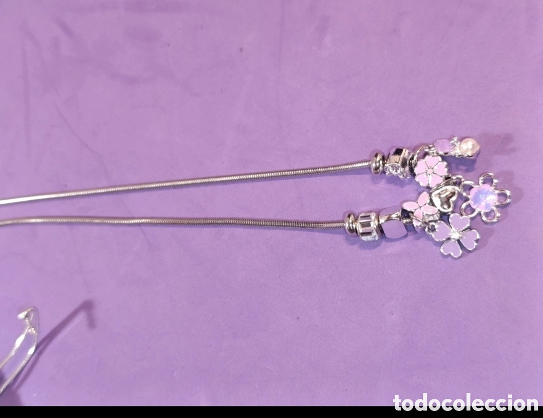 Joyeria: Collar acero plateado Dijes violetas 46 cms - Foto 4