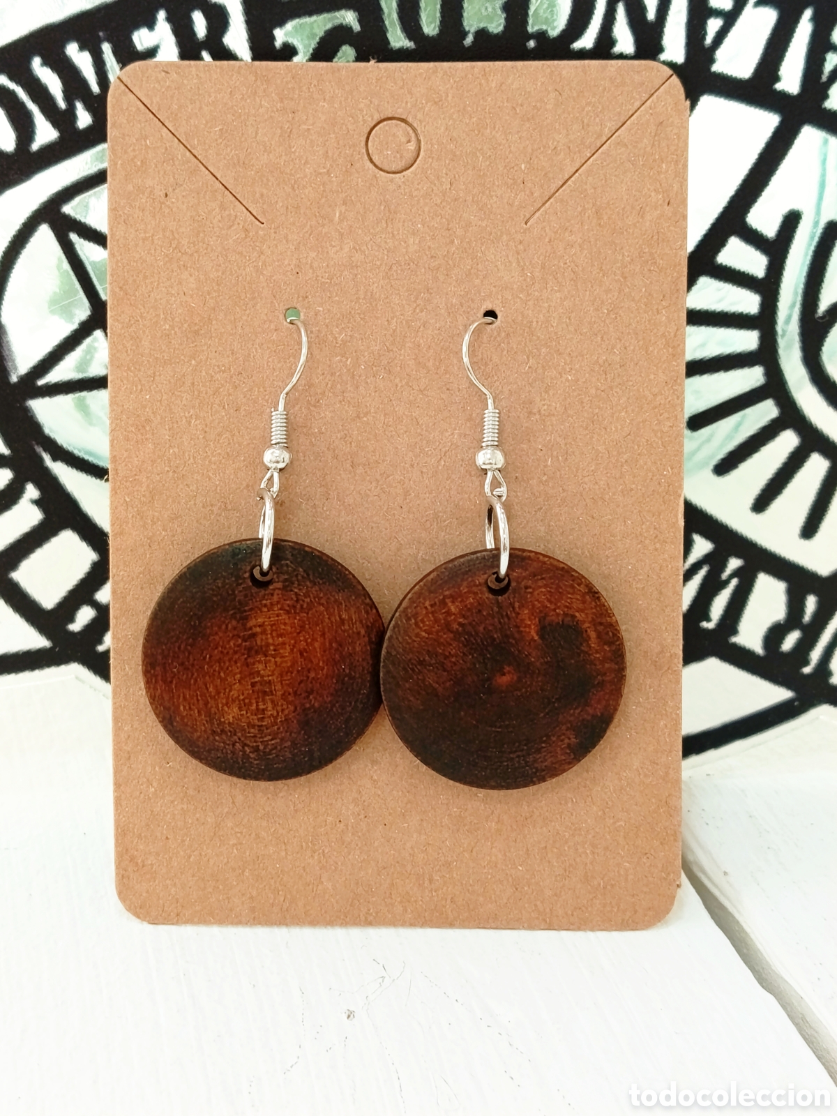 Joyeria: Pendientes bohemios de madera color marr&oacute;n, nuevos - Foto 2