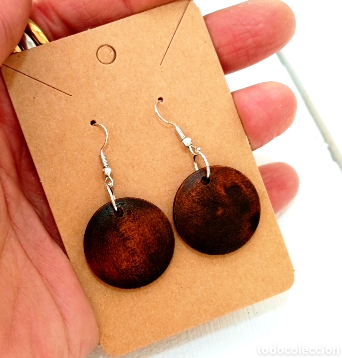 Joyeria: Pendientes bohemios de madera color marr&oacute;n, nuevos