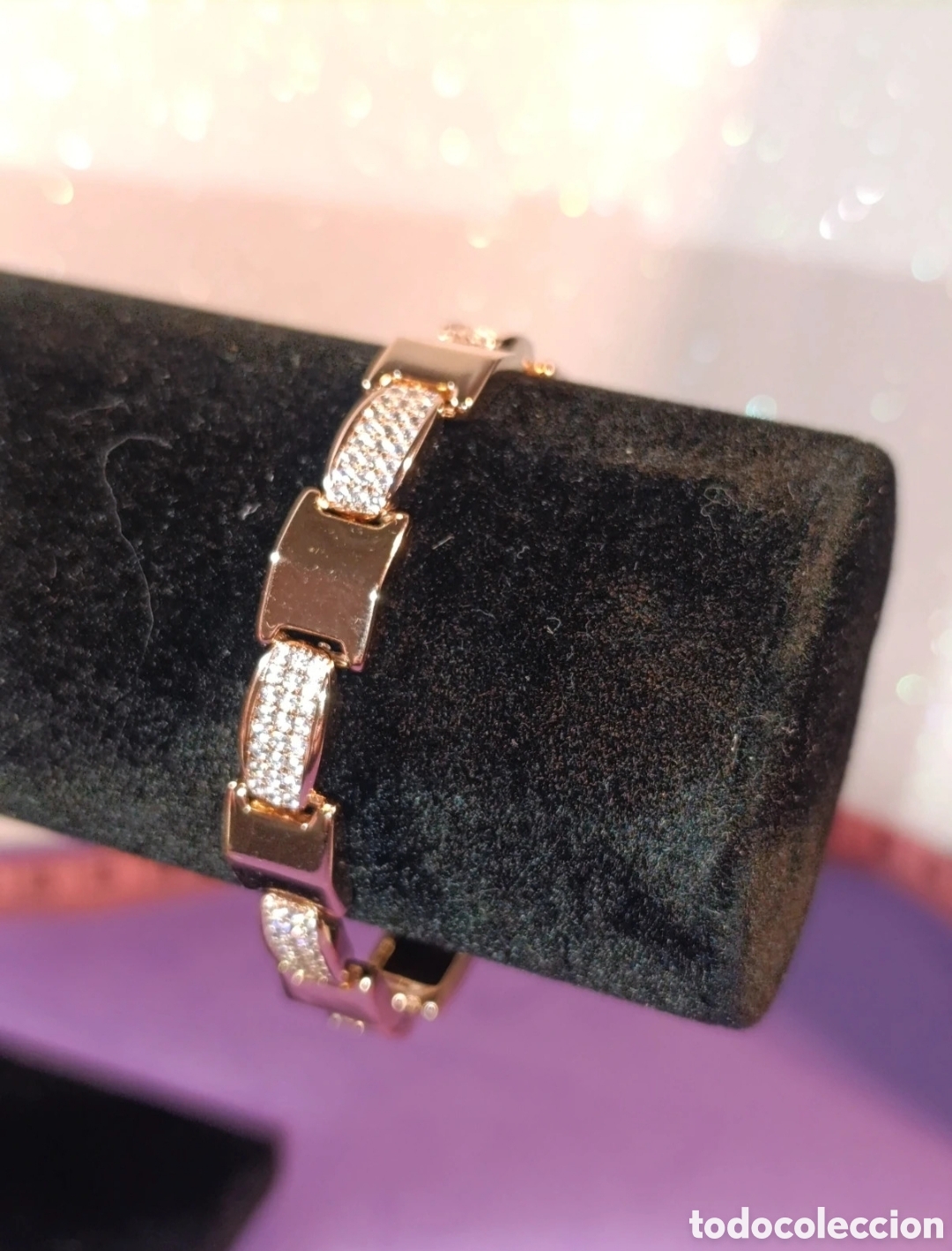 Joyeria: Pulsera eslabones de acero, oro laminado y circonitas