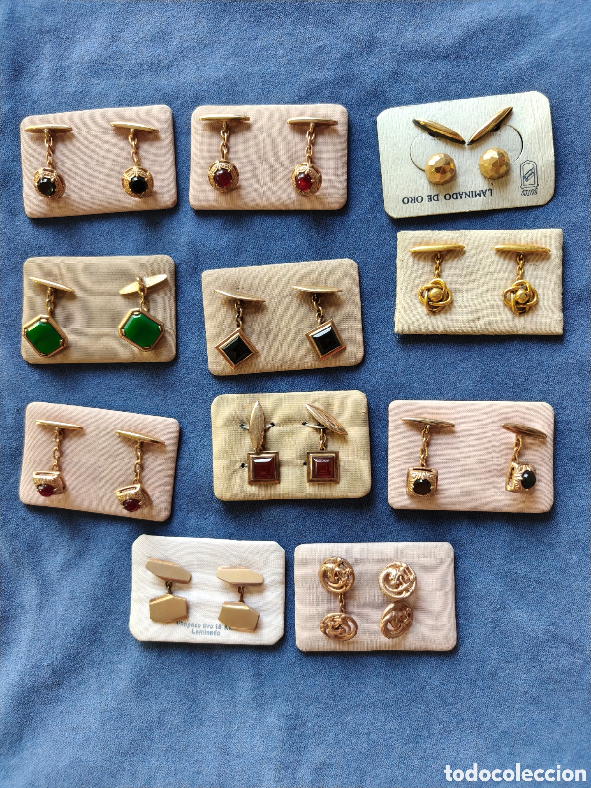 Schmuck: Lote de 11 Colecci&oacute;n gemelos ba&ntilde;o oro a&ntilde;os 70s