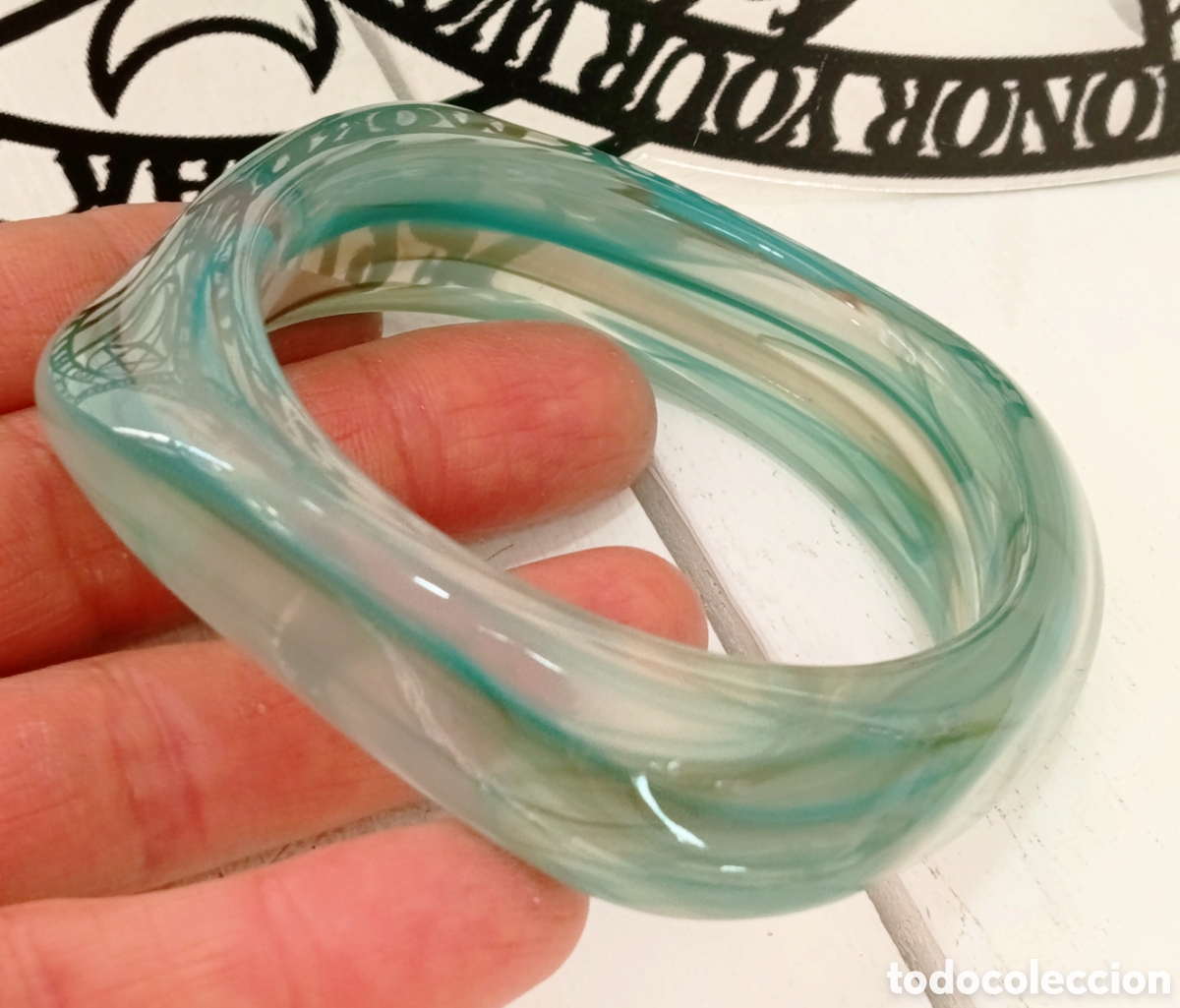 Gioielleria: Pulsera acr&iacute;lica color azul verde, cristalino y marr&oacute;n, antial&eacute;rgica, nueva
