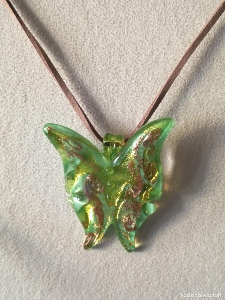 Joalharia: LINDO COLGANTE DE MARIPOSA EN CRISTAL DE MURANO VERDE CON DETALLES EN COBRE