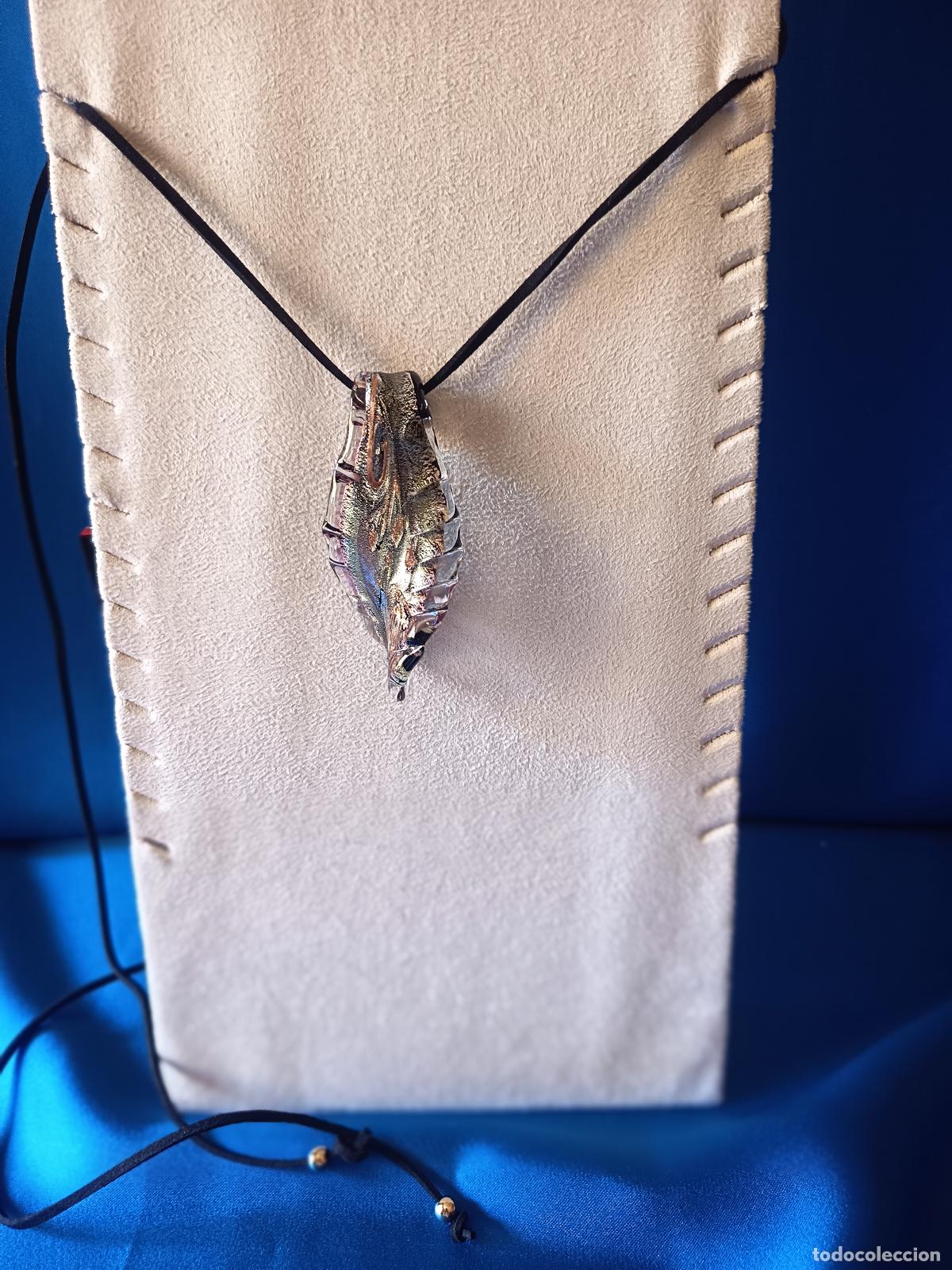 Joyeria: COLGANTE EN FORMA DE HOJA DE CRISTAL DE MURANO TRANSPARENTE, VERDE Y COBRE