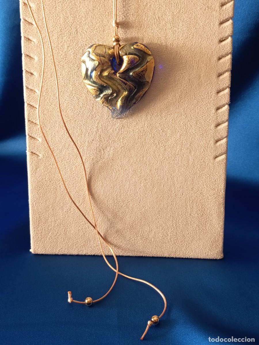 Joyeria: HERMOSO COLGANTE DE CORAZ&Oacute;N DE CRISTAL DE MURANO EN VERDE Y PAN DE ORO