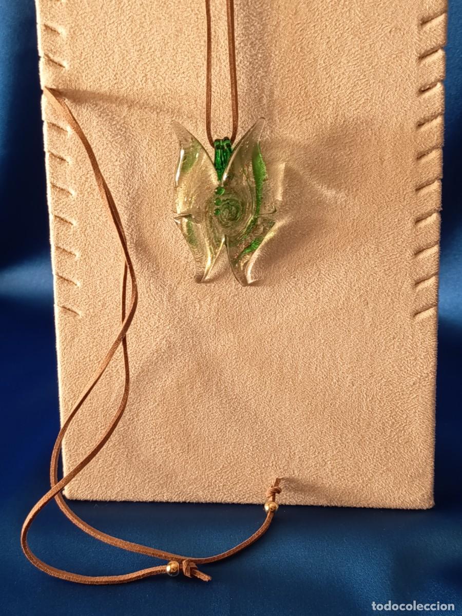 Joyeria: COLGANTE EN FORMA DE MARIPOSA EN CRISTAL DE MURANO TRANSPARENTE, VERDE Y DETALLES DORADOS