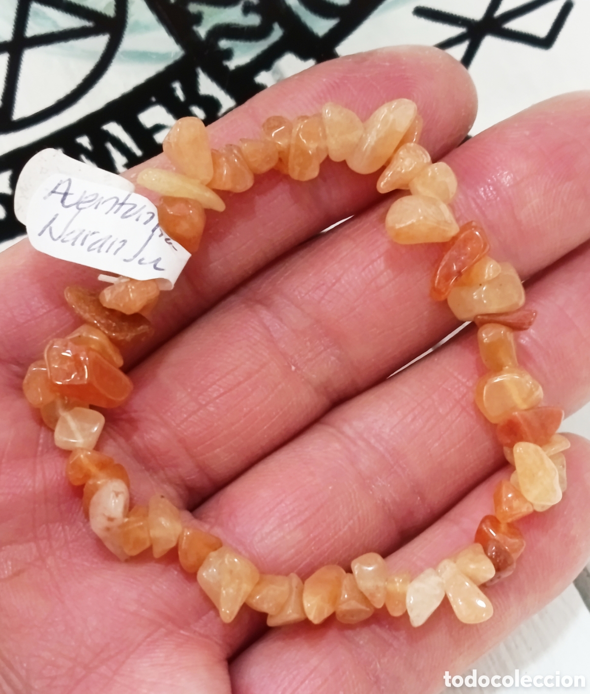 Joyeria: Pulsera de protecci&oacute;n de aventurina naranja preparada energ&eacute;ticamente con palo santo, nueva