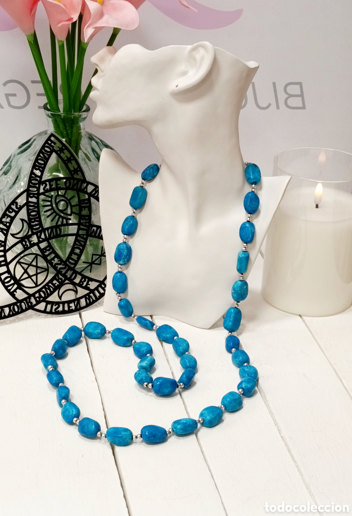 Joyeria: Collar Bohemio largo color azul, a&ntilde;o 2000, nuevo