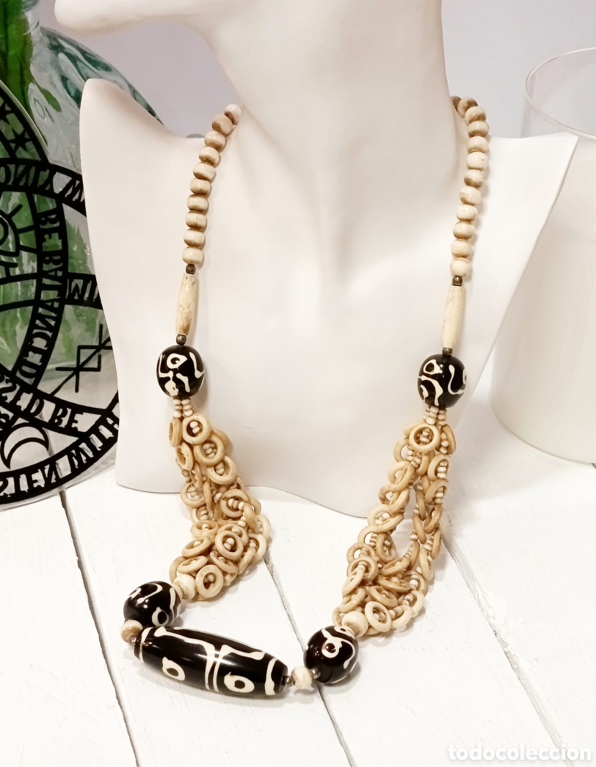 Joyeria: Collar Bohemio de hueso, a&ntilde;os 80's, nuevo