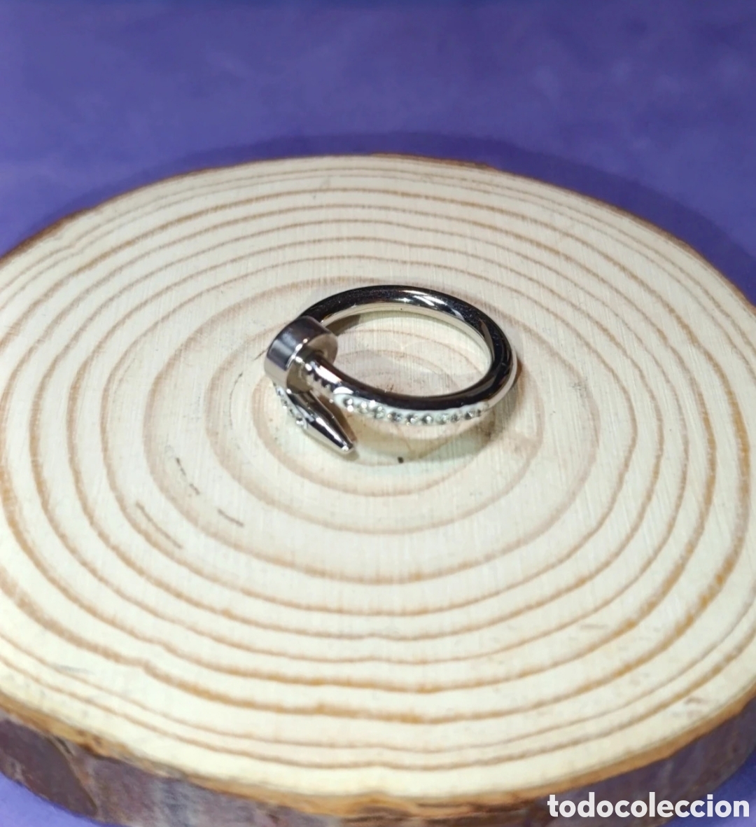 Joyeria: Anillo acero plateado y circonitas dise&ntilde;o Clavo. Talla 7
