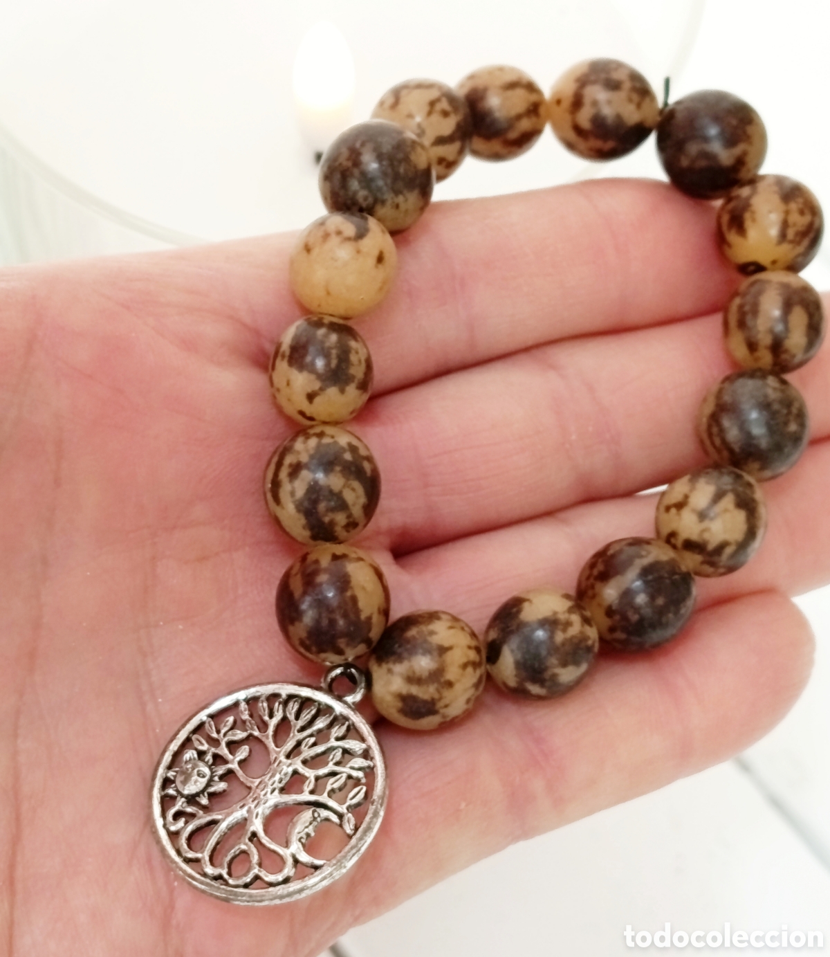 Joyeria: Pulsera de protecci&oacute;n de semillas de bodhi con &aacute;rbol de la vida preparada con palo santo