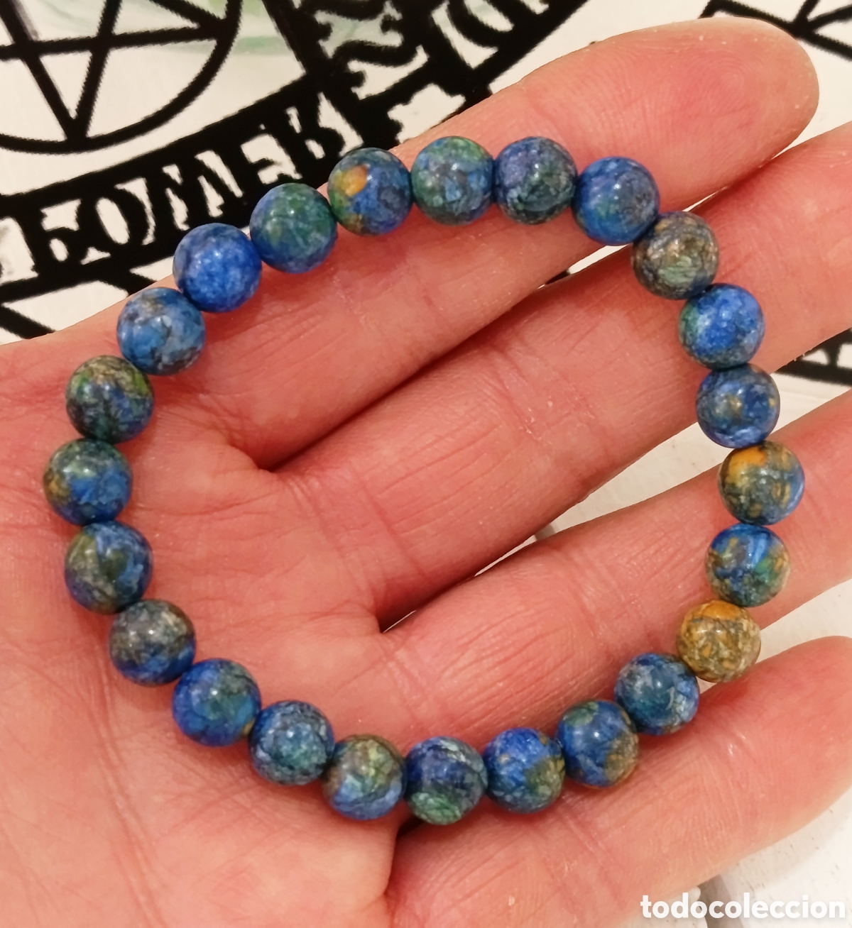 Joyeria: Pulsera de protecci&oacute;n de piedra azurita malaquita preparada energ&eacute;ticamente con palo santo