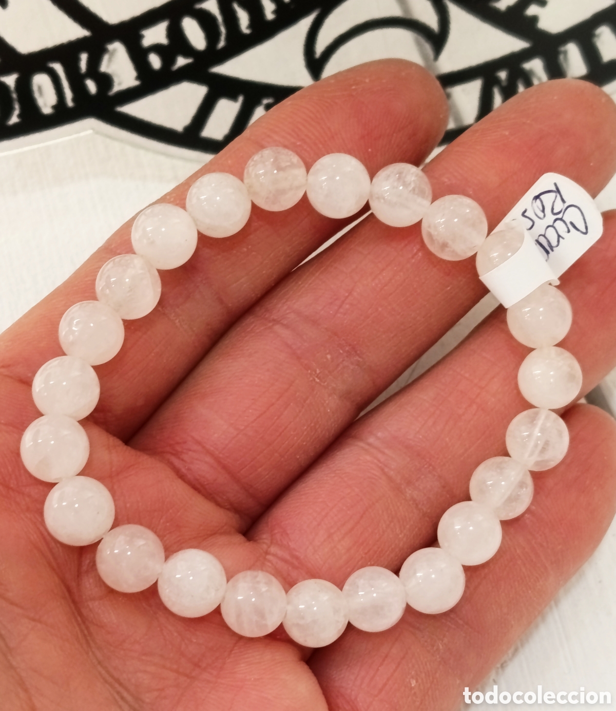 Schmuck: Pulsera de protecci&oacute;n de cuarzo rosa preparada energ&eacute;ticamente con palo santo, nueva