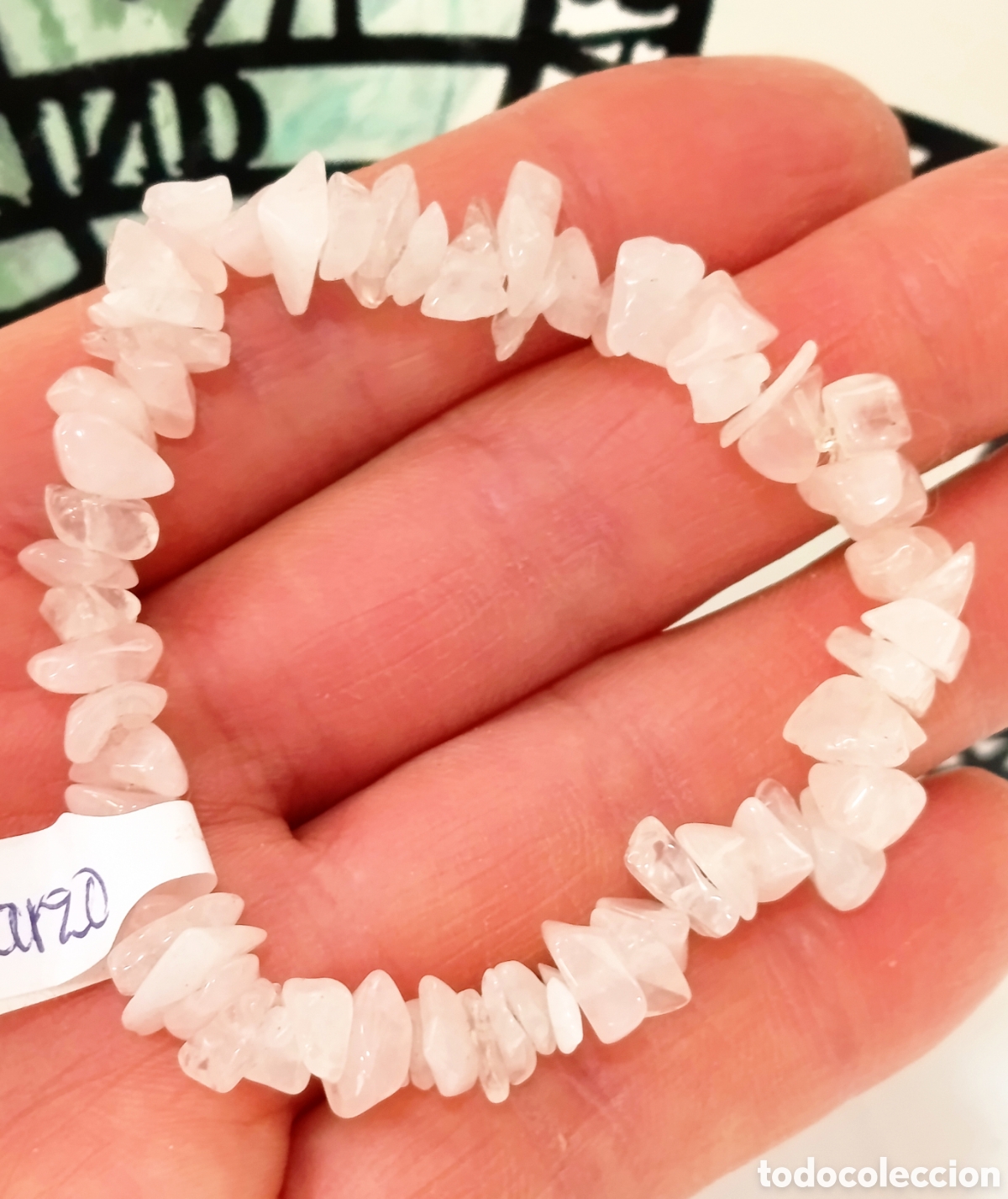 Joyeria: Pulsera de protecci&oacute;n de cuarzo rosa preparada energ&eacute;ticamente con palo santo, nueva