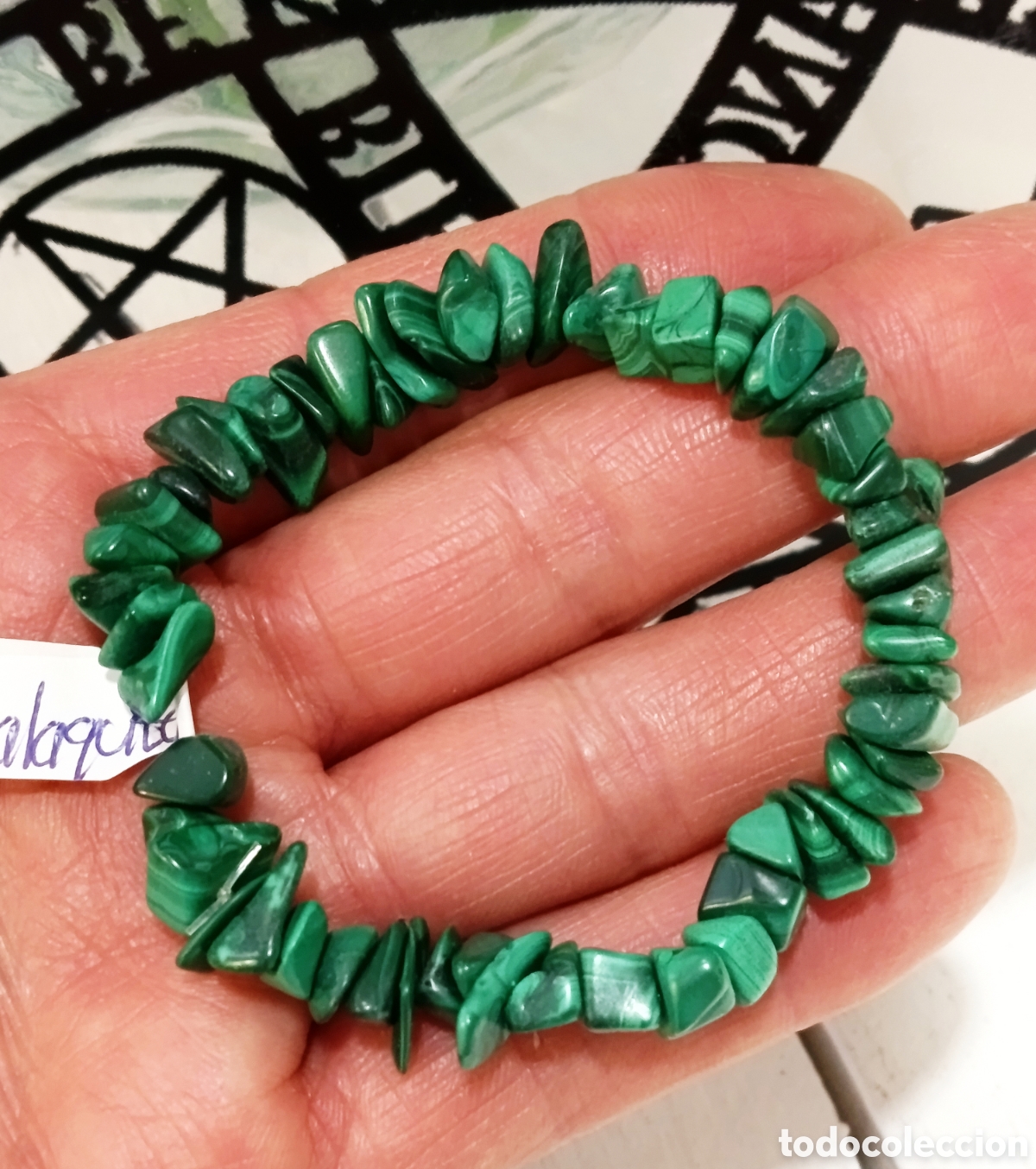 Joyeria: Pulsera de protecci&oacute;n de piedra malaquita preparada energ&eacute;ticamente con palo santo, nueva
