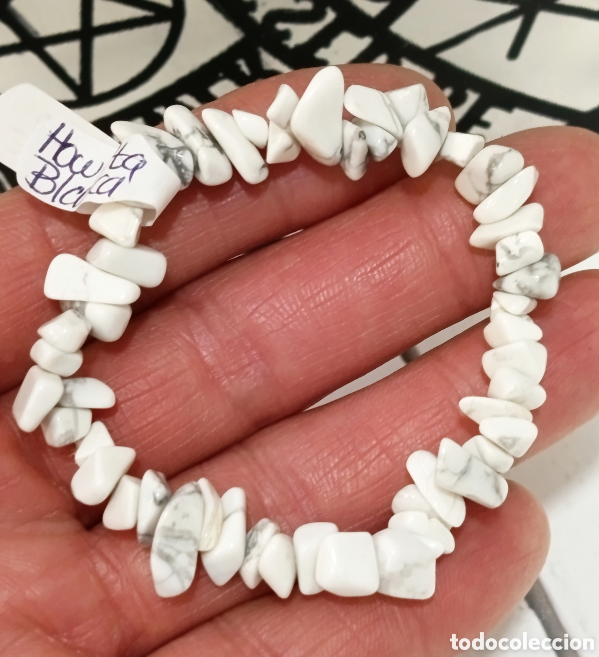 Joyeria: Pulsera de protecci&oacute;n de piedra howlita blanca preparada energ&eacute;ticamente con palo santo, nueva