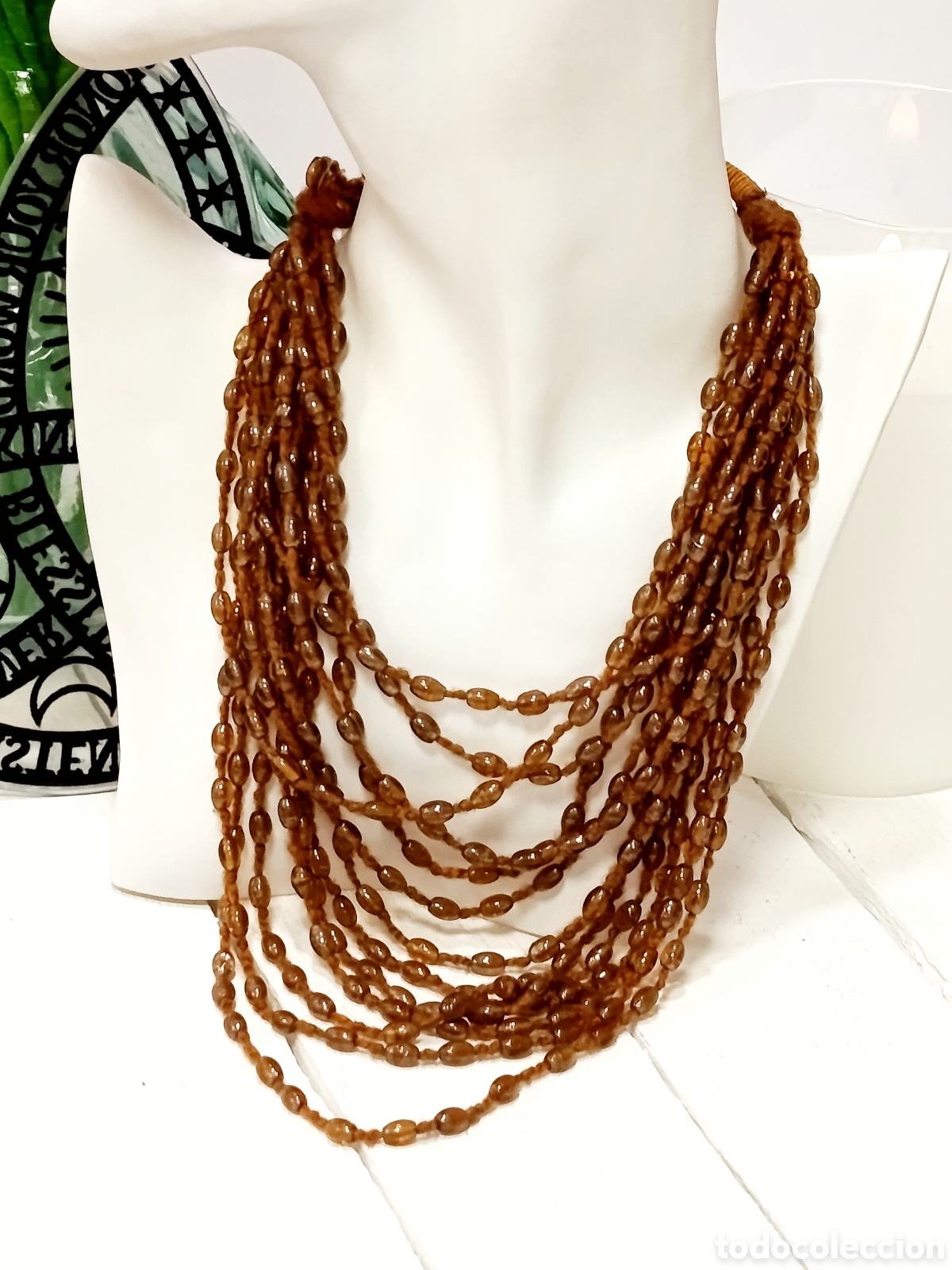 Joyeria: Collar Bohemio lineas de cristal color marr&oacute;n, a&ntilde;o 2000, nuevo