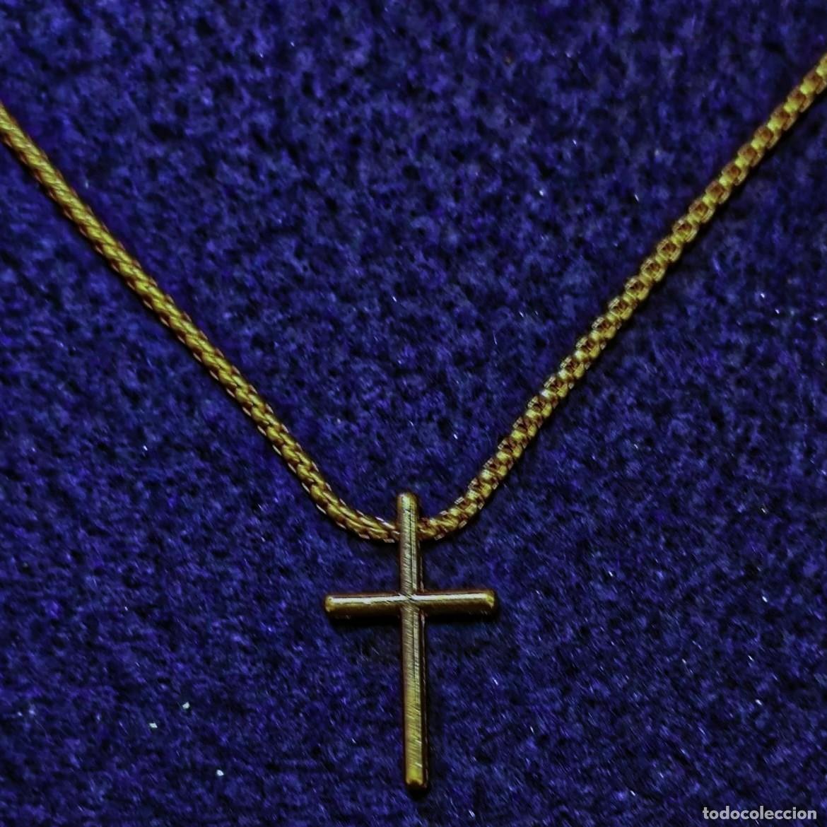 Joyeria: CADENA Y CRUZ DE ALPACA DORADA. MED. 60 CMS