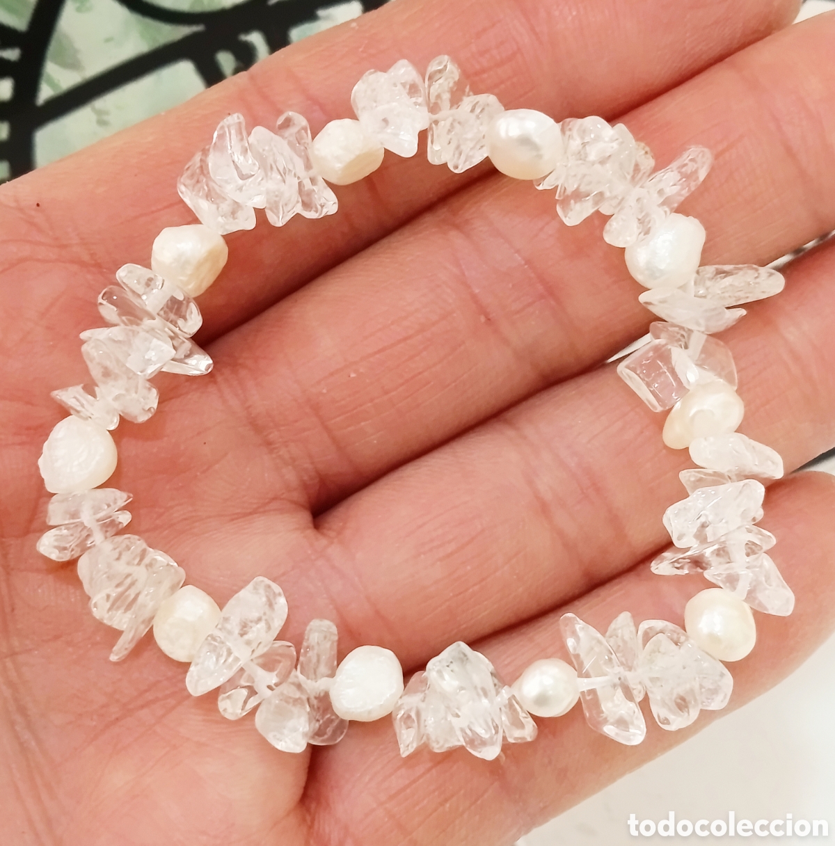 Joyeria: Pulsera de protecci&oacute;n de cuarzo y perlas naturales preparada energ&eacute;ticamente con palo santo, nueva