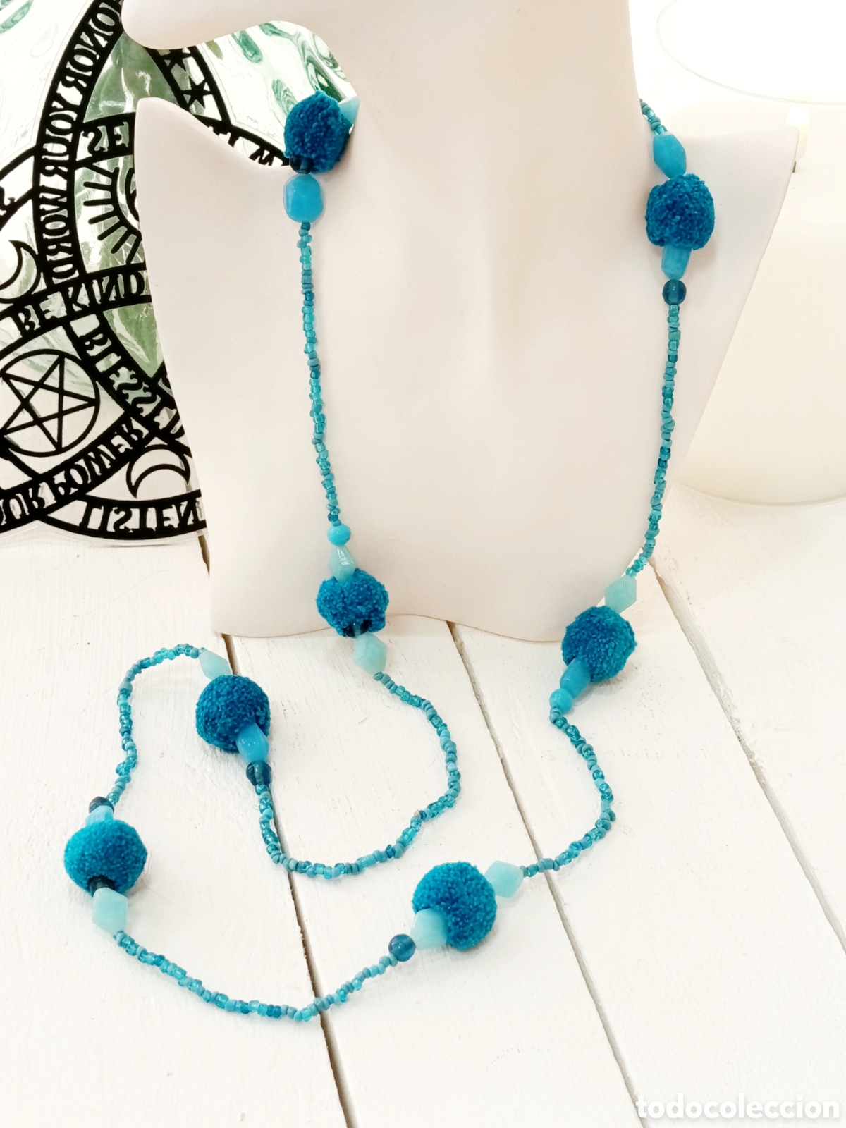 Joyeria: Collar Bohemio largo de cristal color azul, antial&eacute;rgico, a&ntilde;os 90's, nuevo