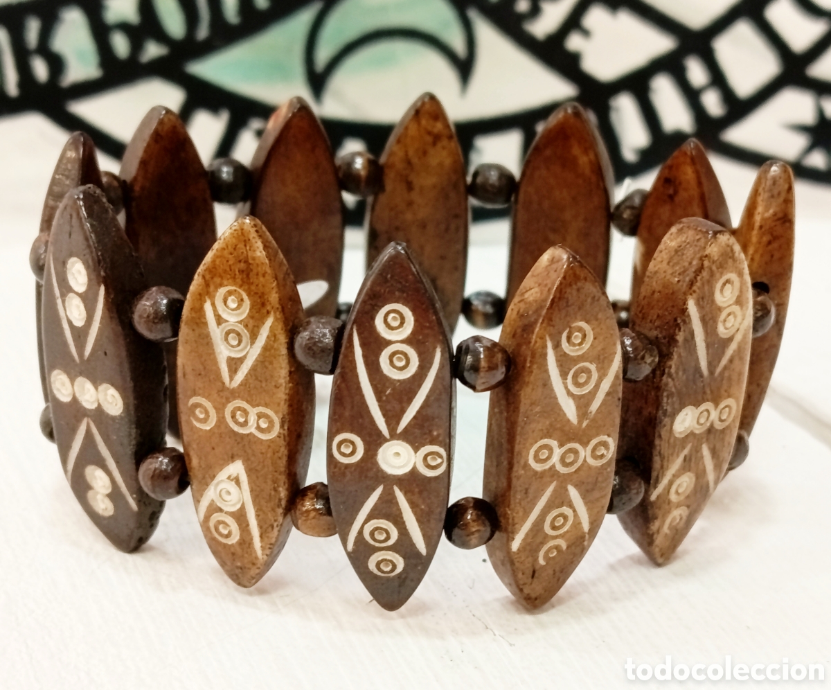 Joyeria: Pulsera bohemia de hueso color marr&oacute;n, el&aacute;stica, antial&eacute;rgica, a&ntilde;os 80's, nueva