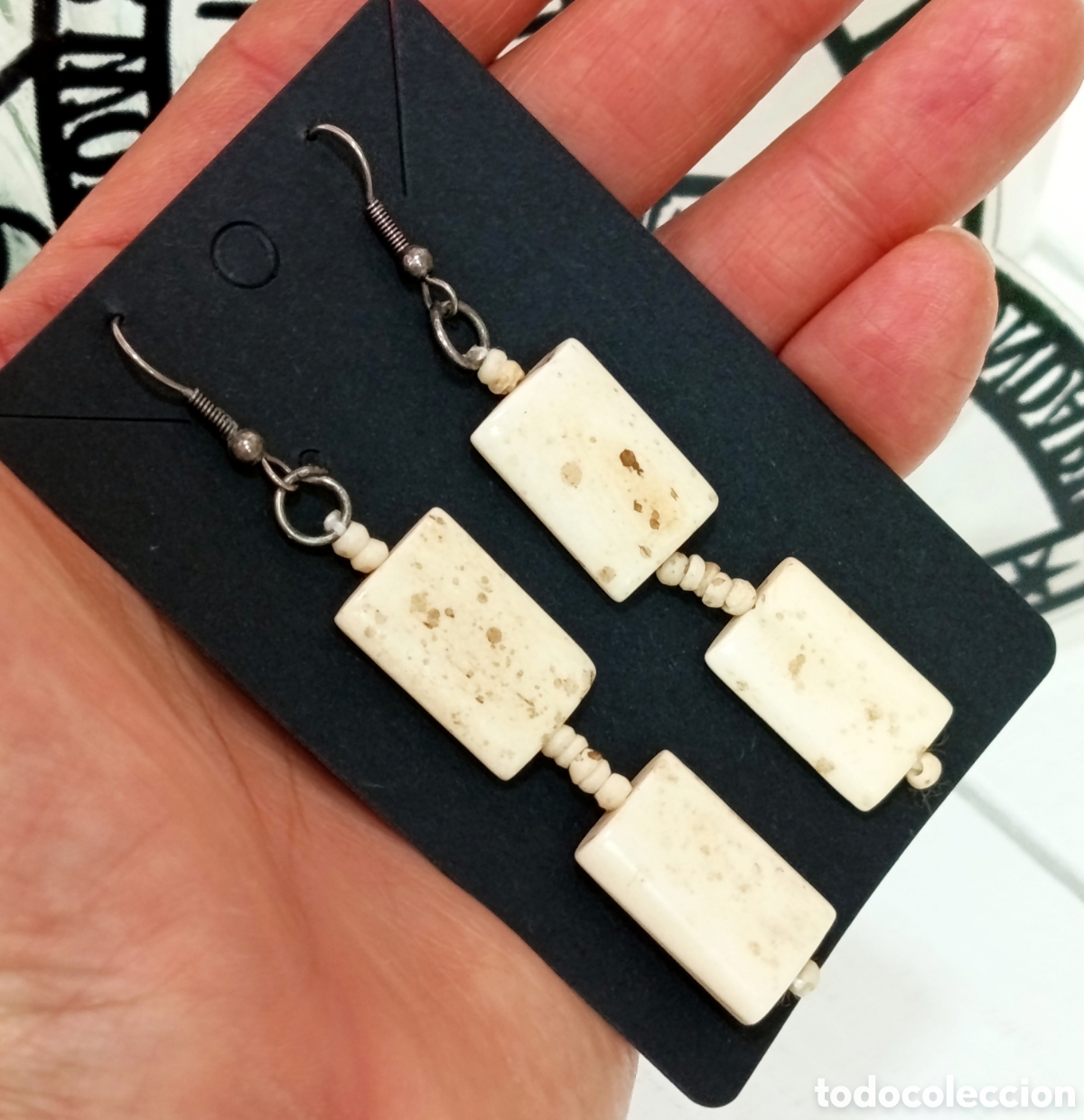 Joyeria: Pendientes Bohemios largos de hueso, a&ntilde;os 80's, nuevos