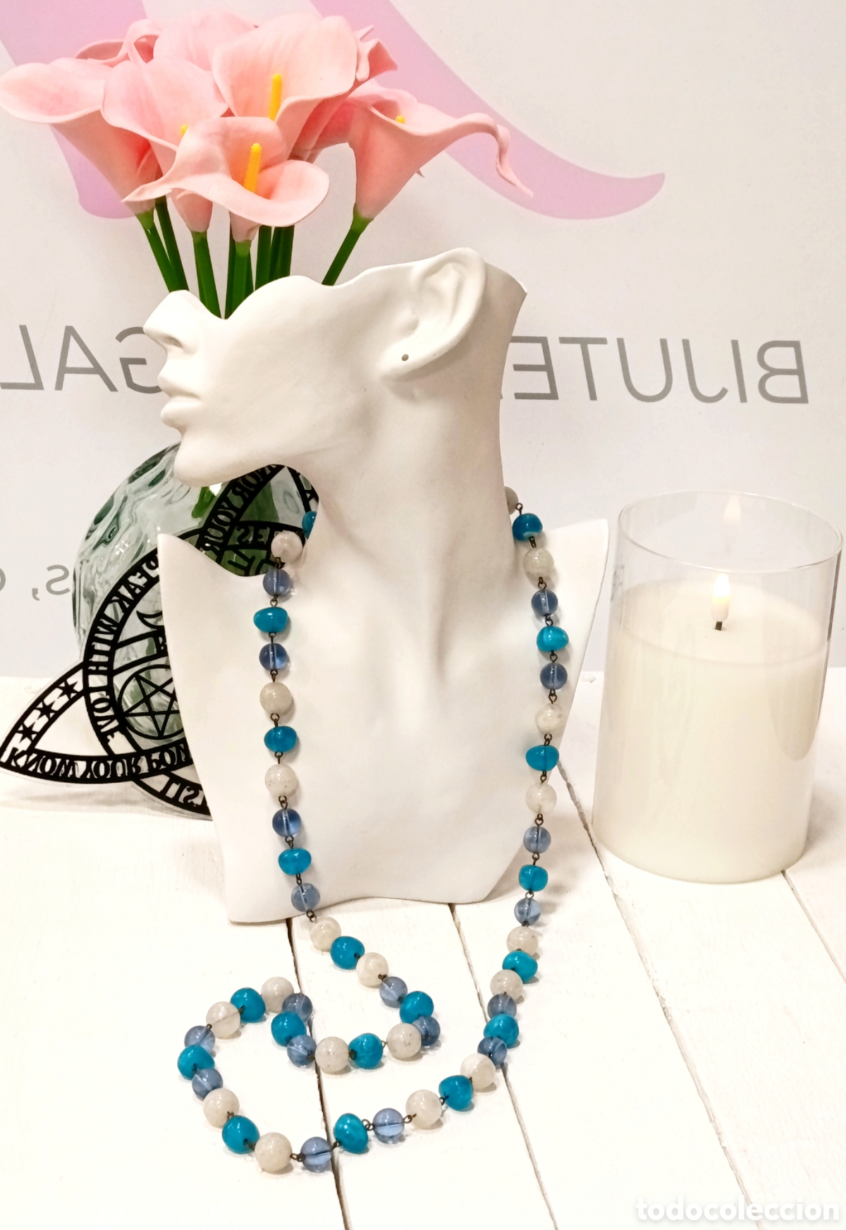 Joyeria: Collar largo color azul combinado y blanco, a&ntilde;o 2000, nuevo - Foto 2
