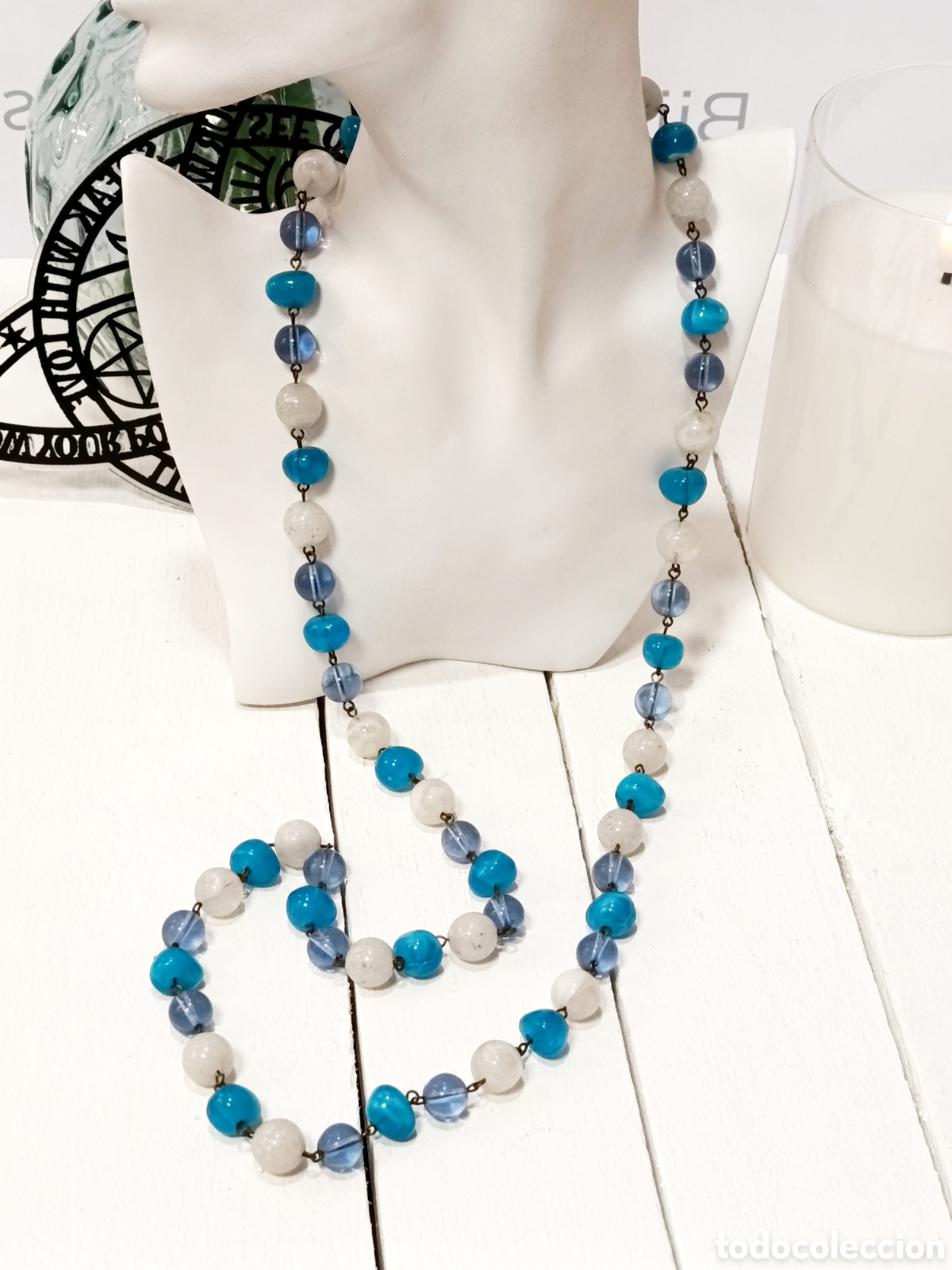 Joyeria: Collar largo color azul combinado y blanco, a&ntilde;o 2000, nuevo - Foto 1