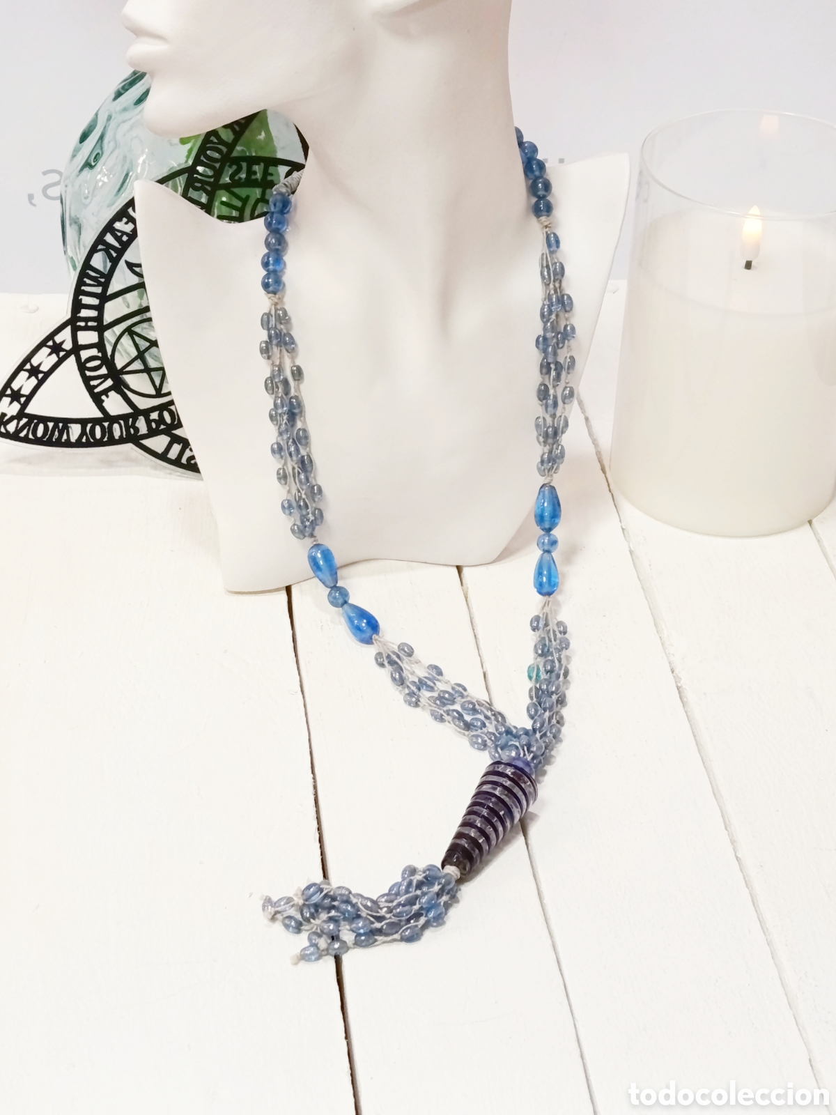 Joyeria: Collar Bohemio largo de cristal azul, antial&eacute;rgico, a&ntilde;o 2000, nuevo