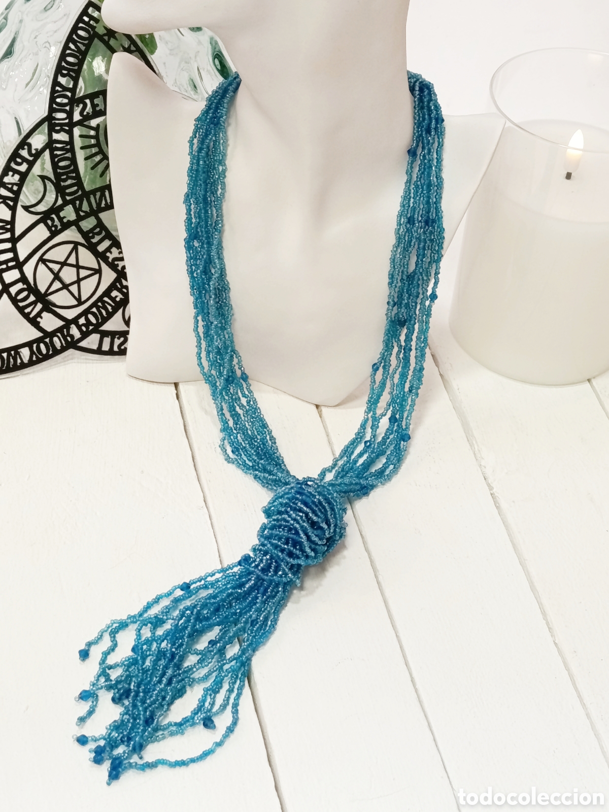 Joyeria: Collar Bohemio de cristal color azul, a&ntilde;os 90's, nuevo
