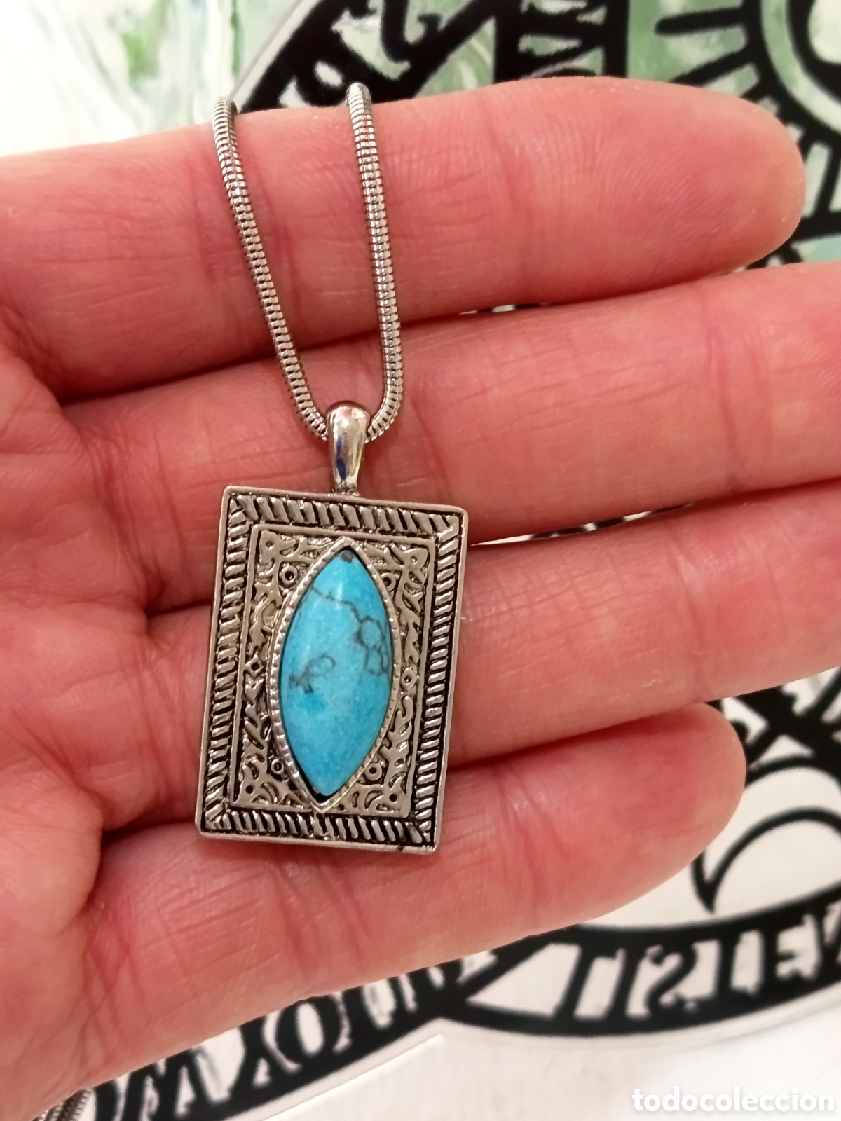 Joyeria: Colgante de protecci&oacute;n con piedra Turquesa preparado energ&eacute;ticamente con palo santo, nuevo