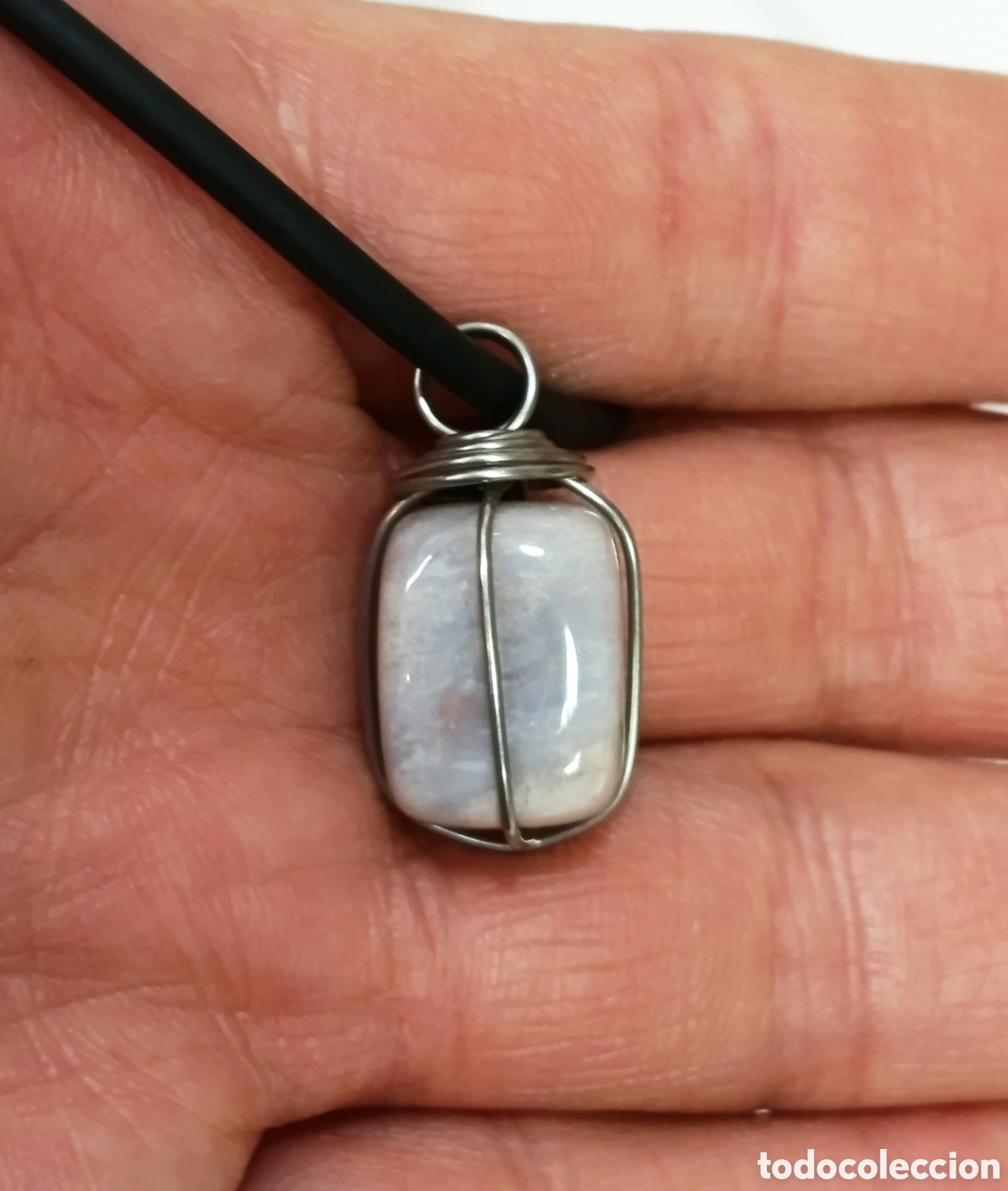 Joyeria: Colgante de protecci&oacute;n de piedra &Aacute;gata de encaje loco Mex. preparado energ&eacute;ticamente con palo santo