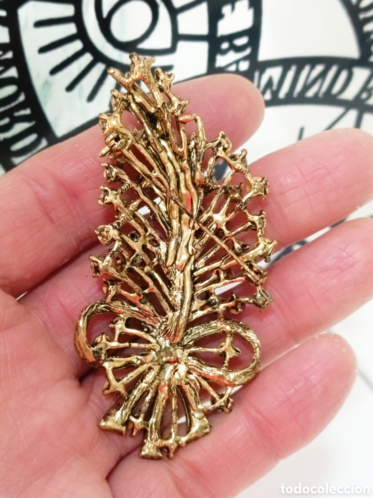 Joyeria: Broche color oro con strass multicolor, a&ntilde;o 2000, nuevo - Foto 4