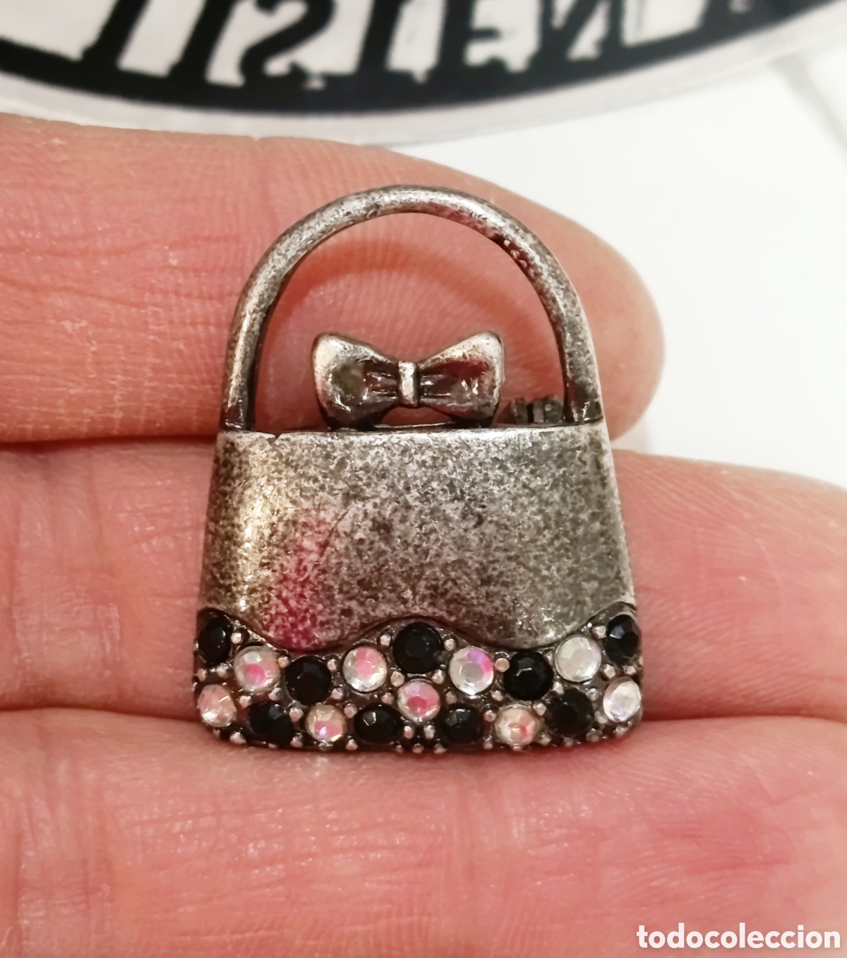 Joyeria: Broche vintage bolso color plata con strass, a&ntilde;os 80's, nuevo