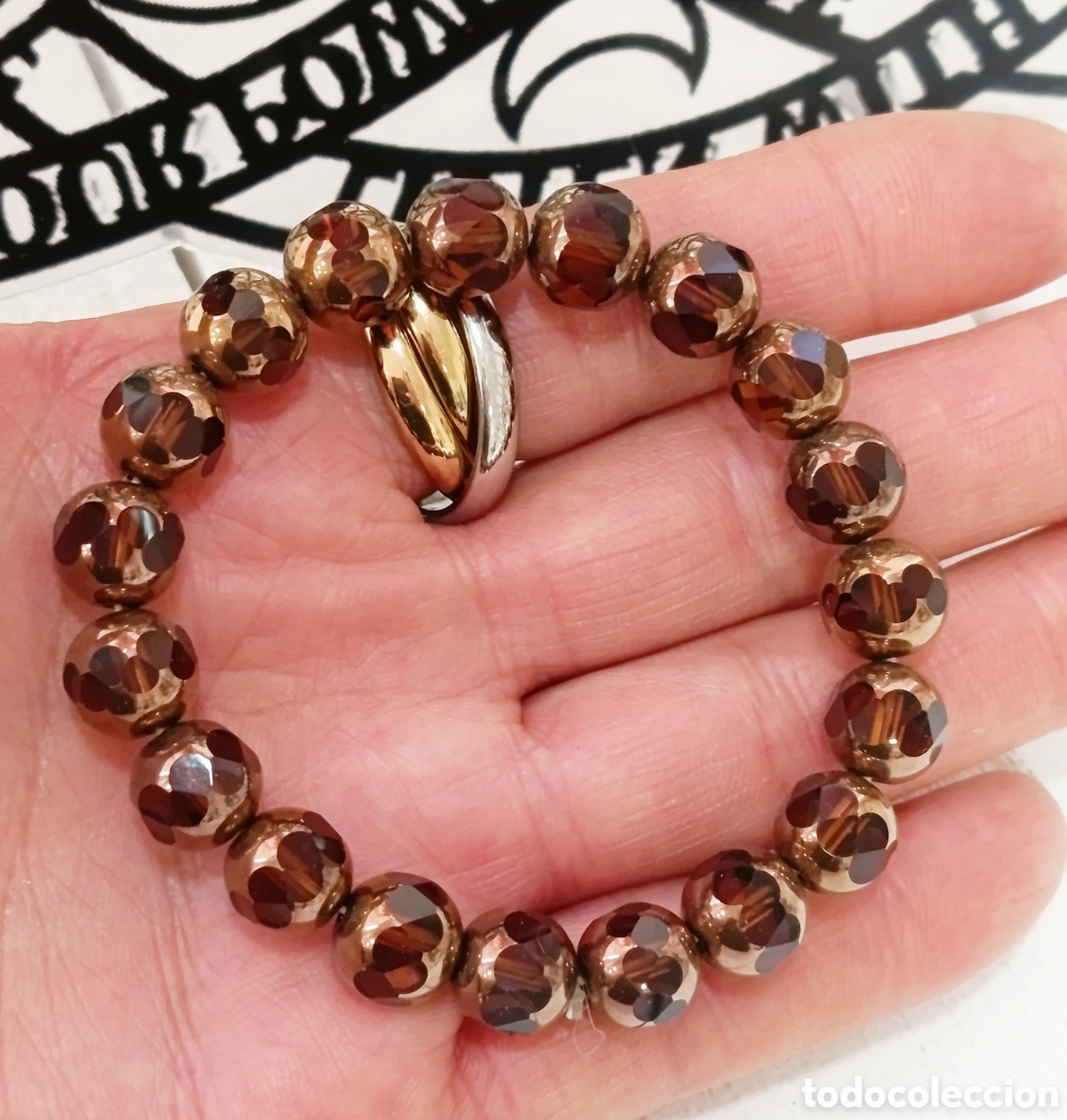 Joyeria: Pulsera de cristal color marr&oacute;n, a&ntilde;o 2000, nueva