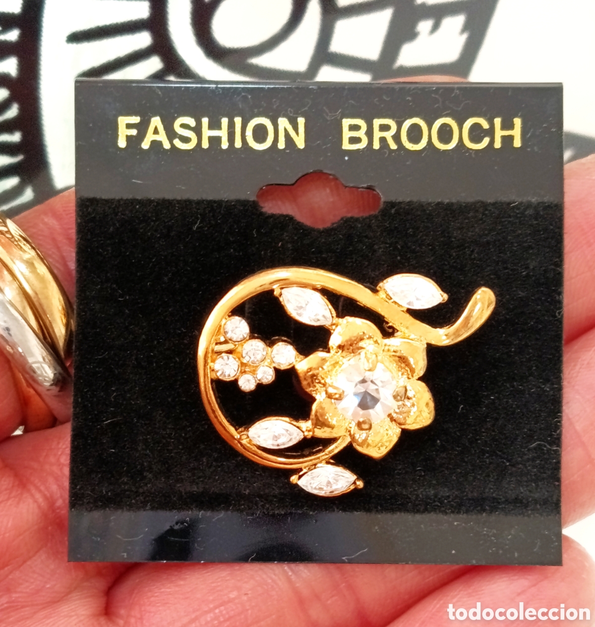 Joyeria: Broche vintage flor color oro con cristal, a&ntilde;os 80's, nuevo