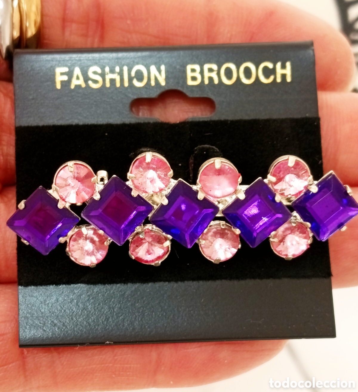 Joyeria: Broche vintage con strass rosa y morado, a&ntilde;os 80's, nuevo