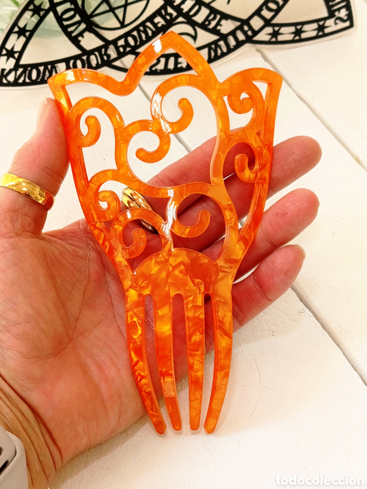 Joyeria: Peineta espa&ntilde;ola color naranja, nueva