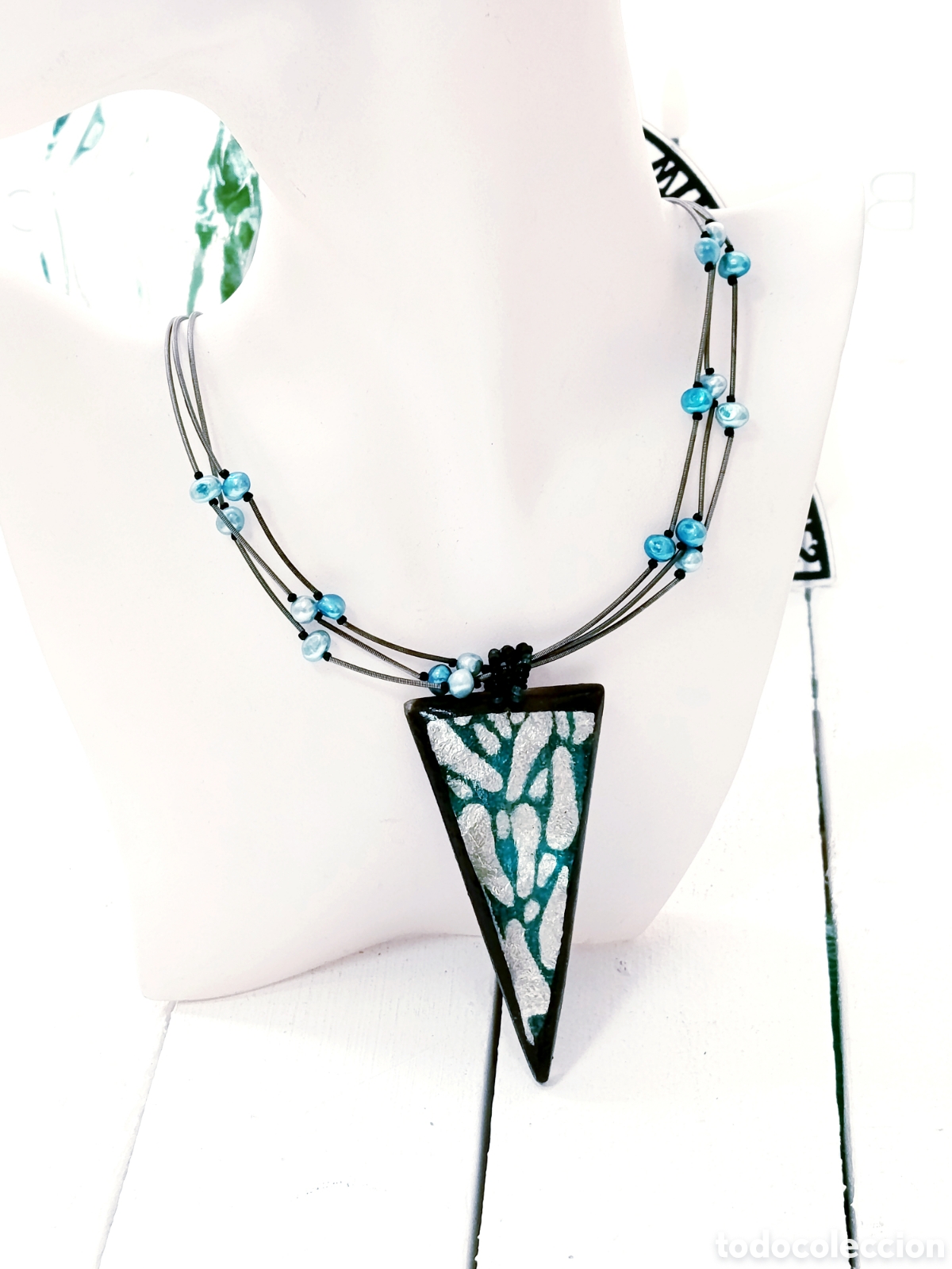 Joyeria: Collar Bohemio con perlas naturales en azul, a&ntilde;os 90's, nuevo