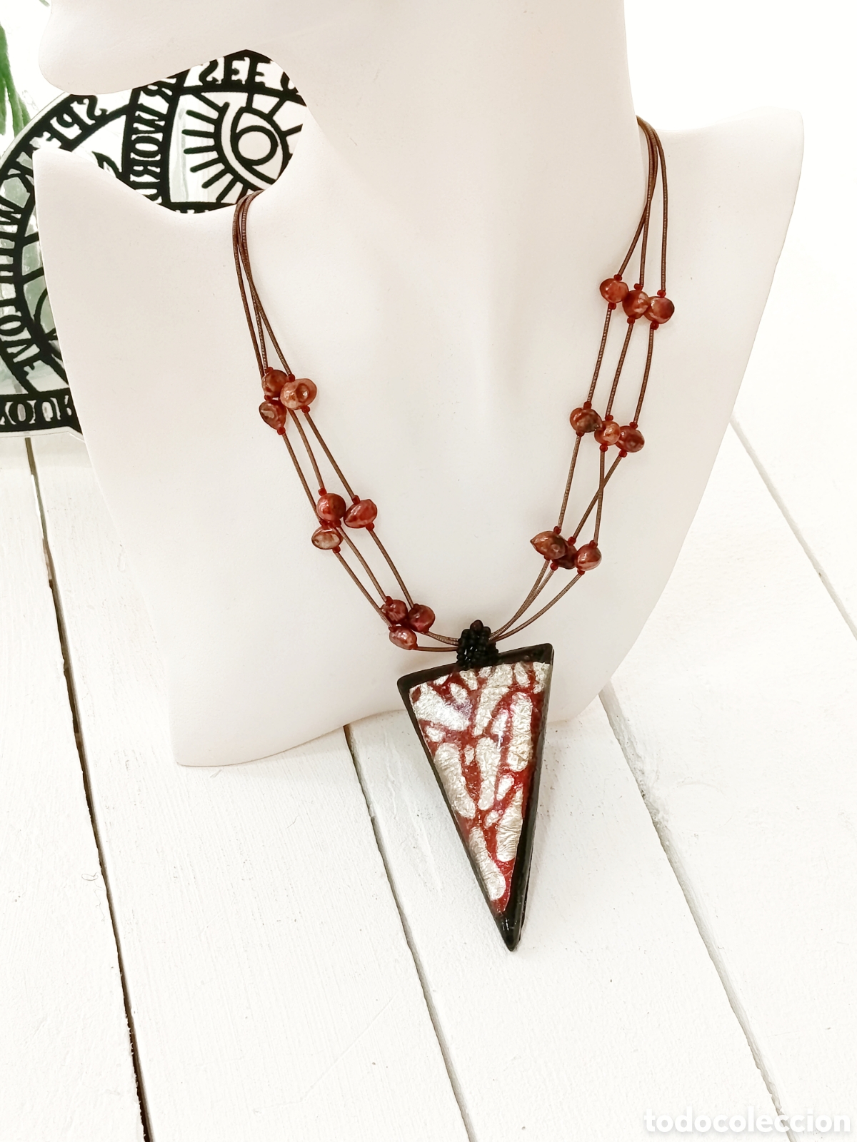 Joyeria: Collar Bohemio con perlas naturales color terracota, a&ntilde;os 90's, nuevo