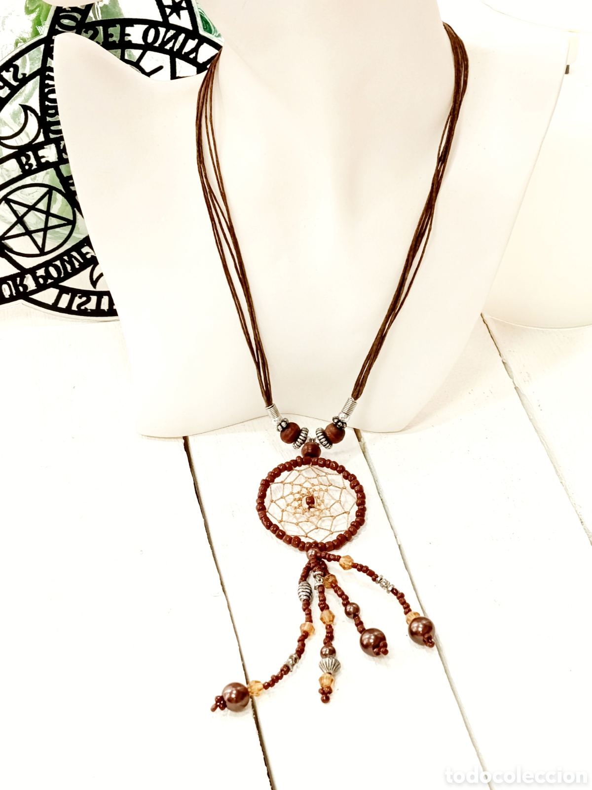 Joyeria: Colgante bohemio atrapasue&ntilde;os marr&oacute;n, a&ntilde;os 80's, nuevo