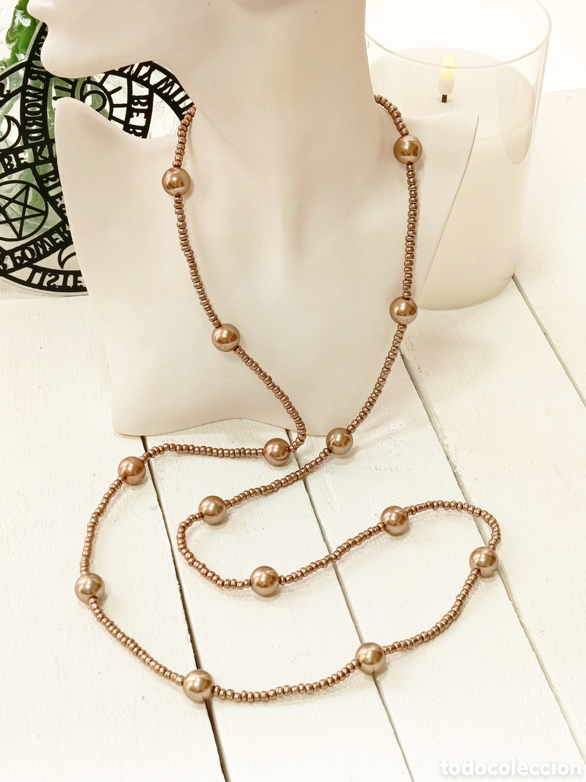 Joyeria: Collar largo marr&oacute;n moka, antial&eacute;rgico, a&ntilde;os 90's, nuevo