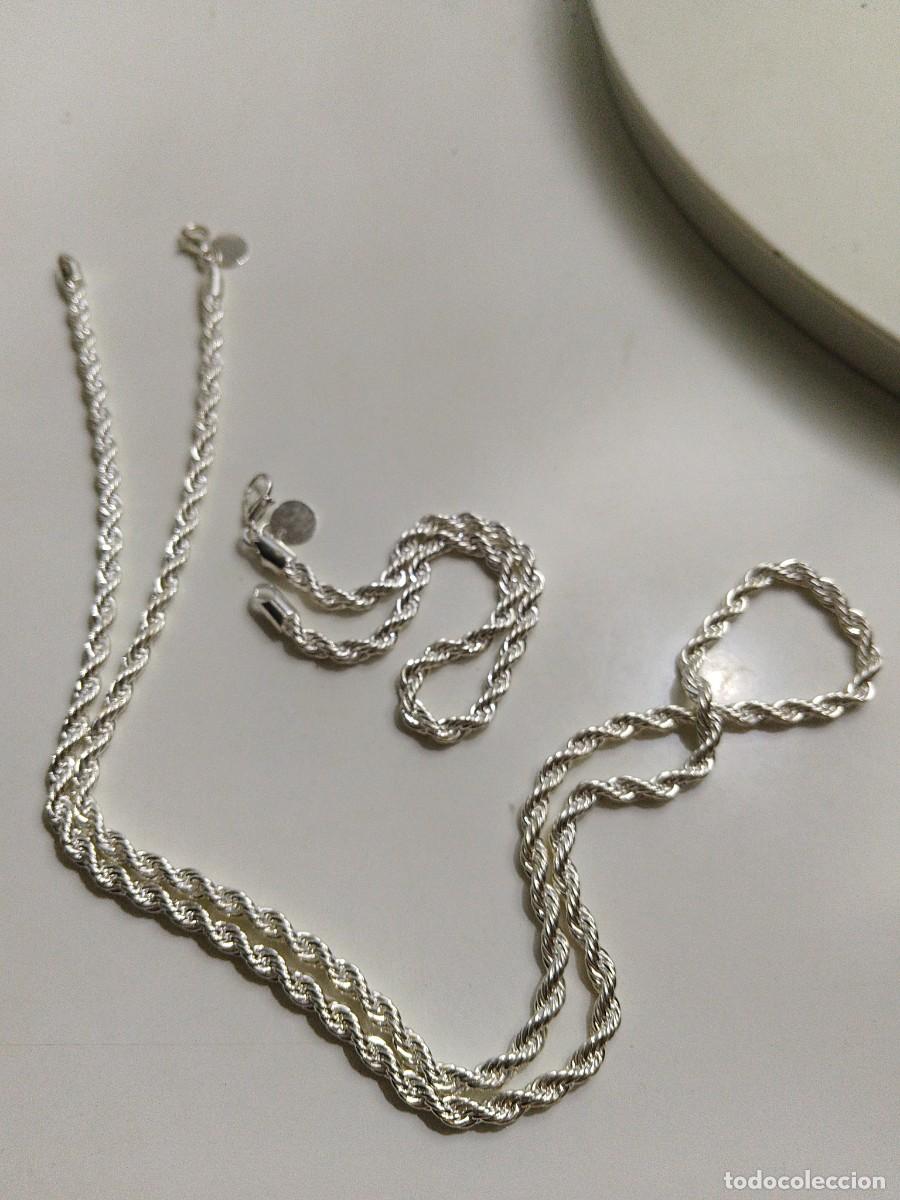 Joyeria: Cordon trenzado y pulsera a juego acabado plateado