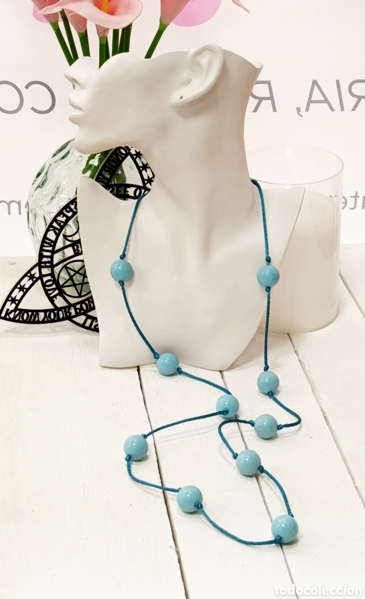 Joyeria: Collar largo color azul, antial&eacute;rgico, a&ntilde;os 80's, nuevo
