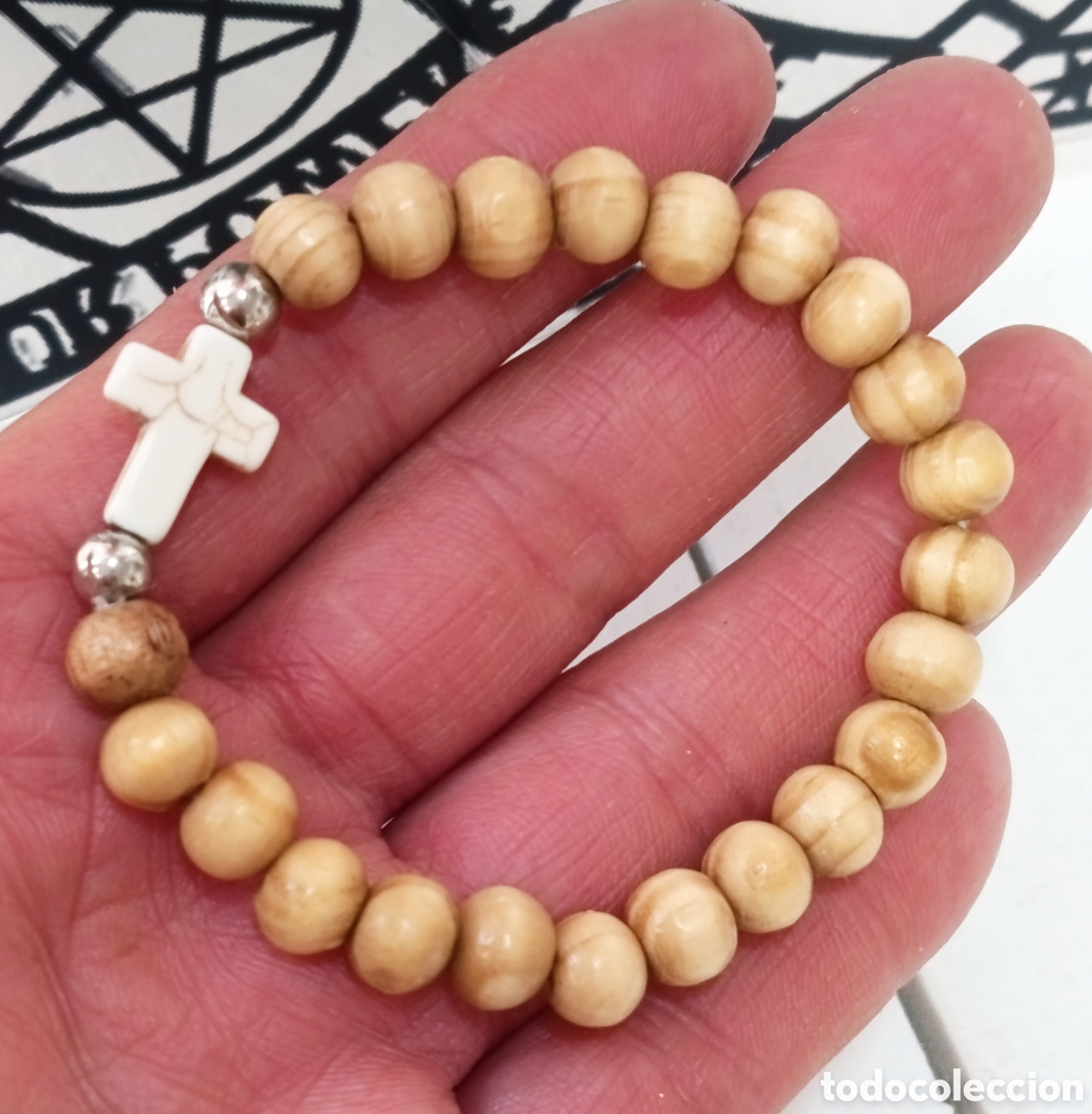 Joyeria: Pulsera de protecci&oacute;n con cruz preparada energ&eacute;ticamente con palo santo, nueva