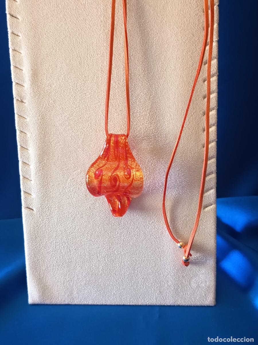 Joyeria: COLGANTE ONDULADO DE CRISTAL DE MURANO NARANJA Y DORADO