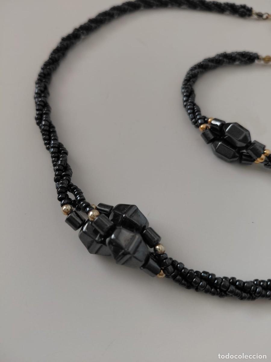 Joyeria: Conjunto vintage collar y pulsera de cuentas negras &ndash; detalles dorados &ndash; bisuter&iacute;a