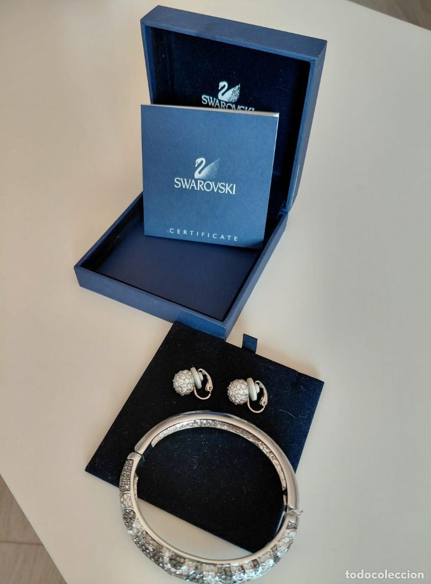 Joyeria: Conjunto Swarovski original &ndash; Brazalete r&iacute;gido y pendientes con cristales &ndash; Caja y certificado