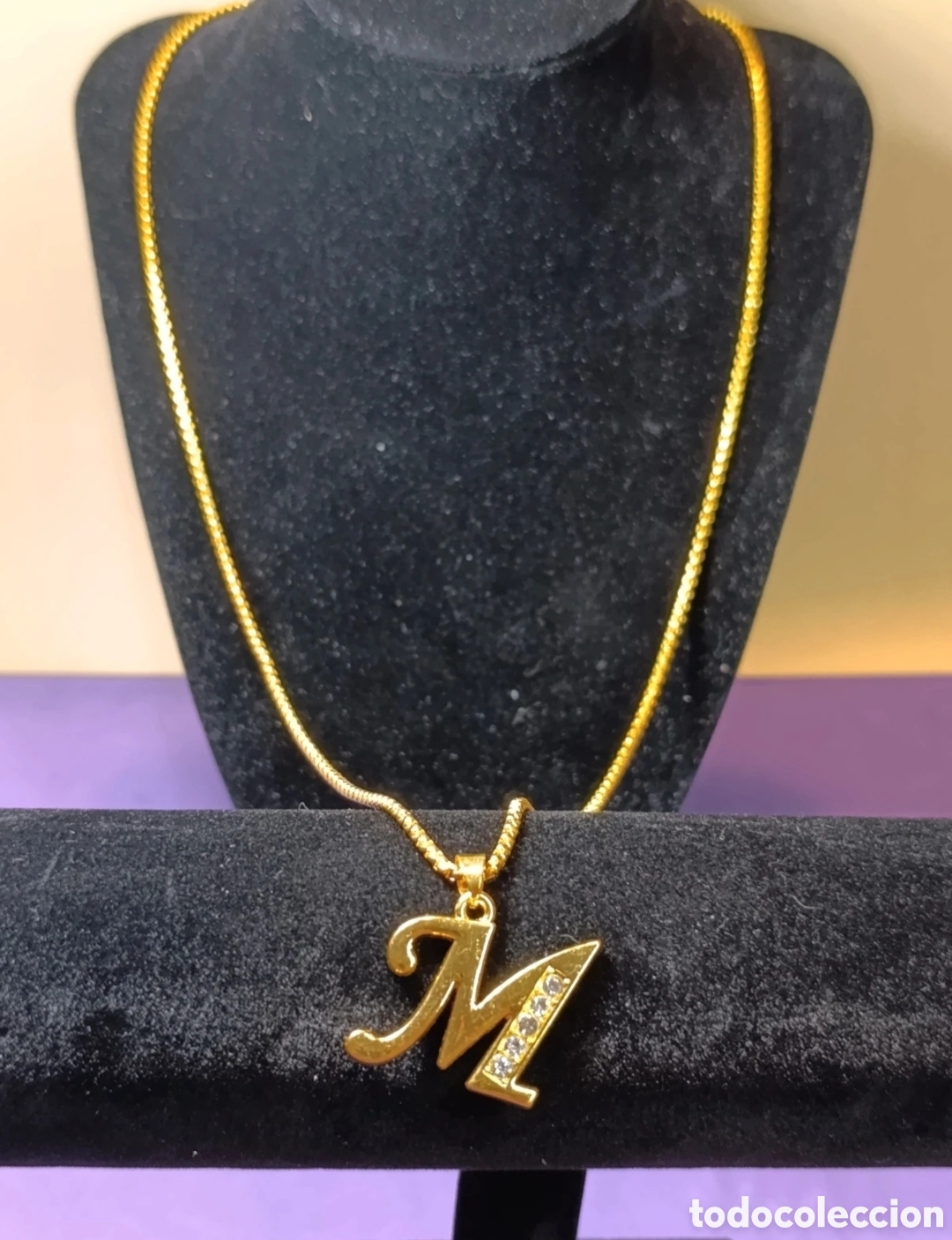 Joyeria: Collar acero dorado y corconitas. Letra M. 72 cms - Foto 4