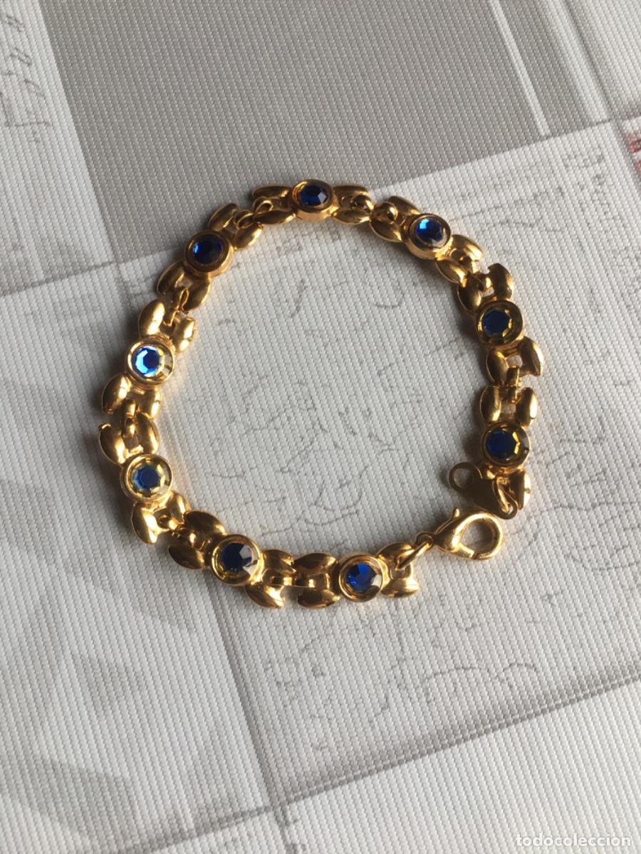 Joyeria: PULSERA CHAPADA EN ORO 24 K CON PIEDRAS AZULES - Foto 2